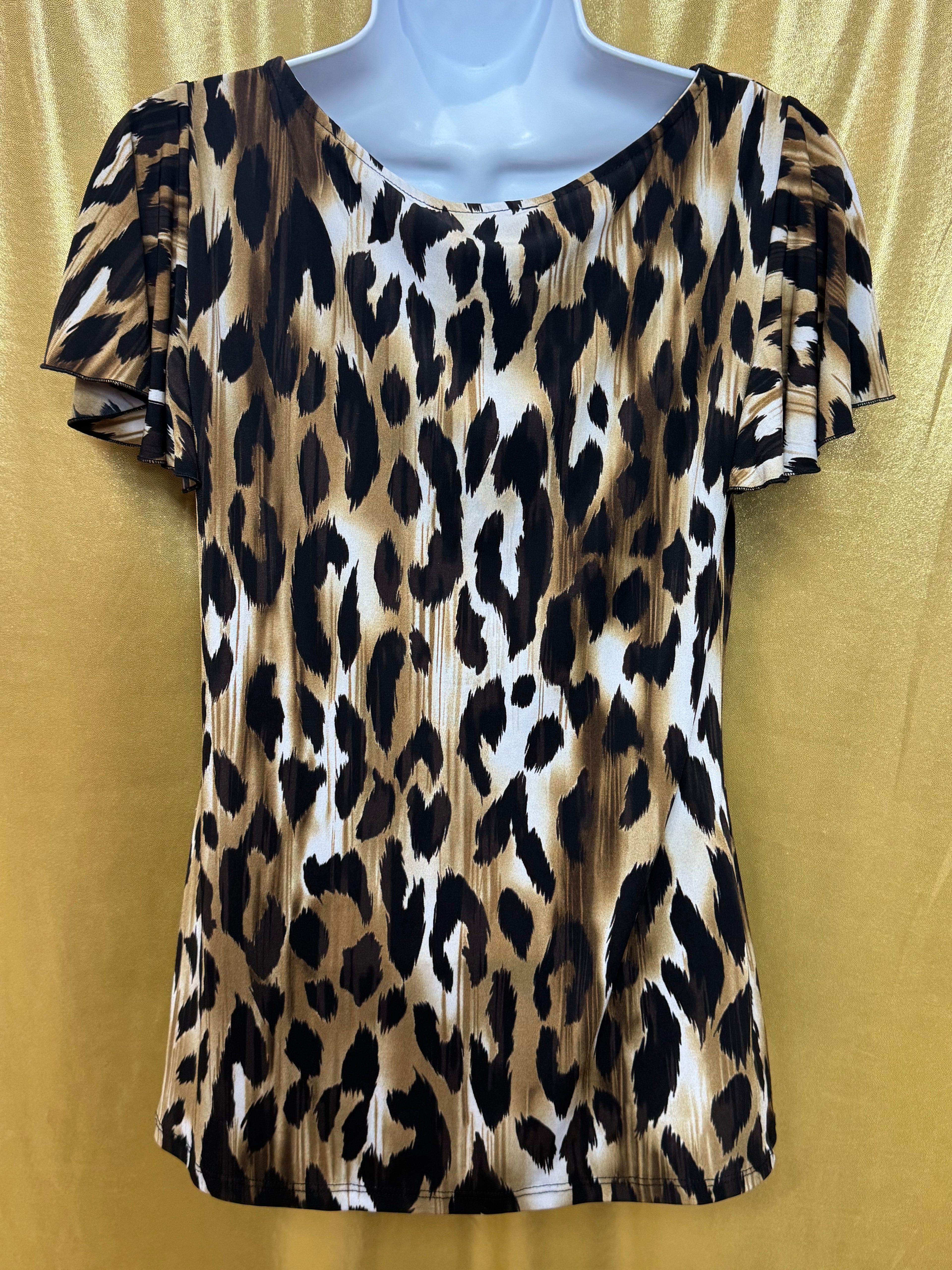 Grace Elements Leopard Print Cowl Neck Flutter Sleeve Top - Size S