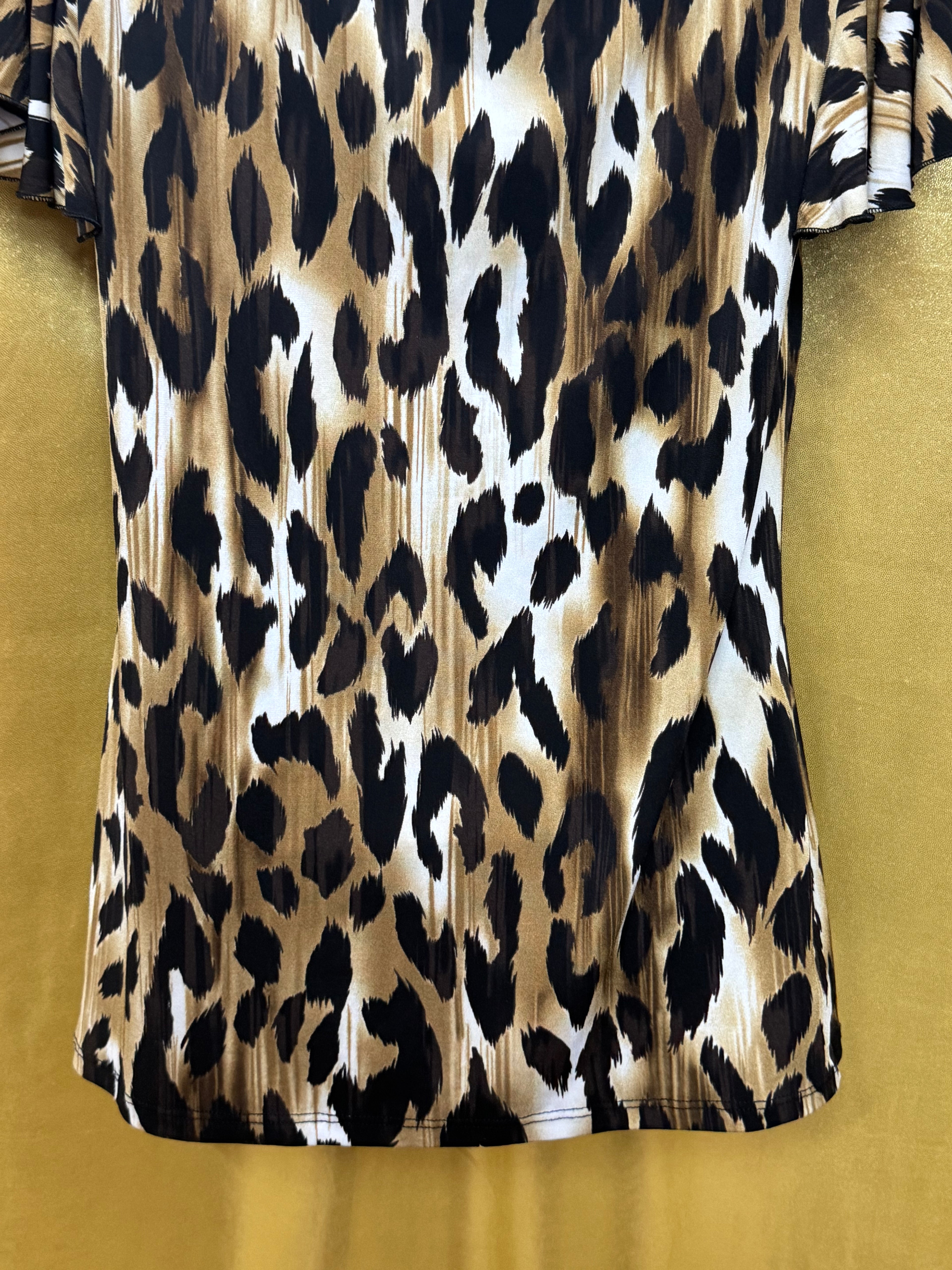 Grace Elements Leopard Print Cowl Neck Flutter Sleeve Top - Size S