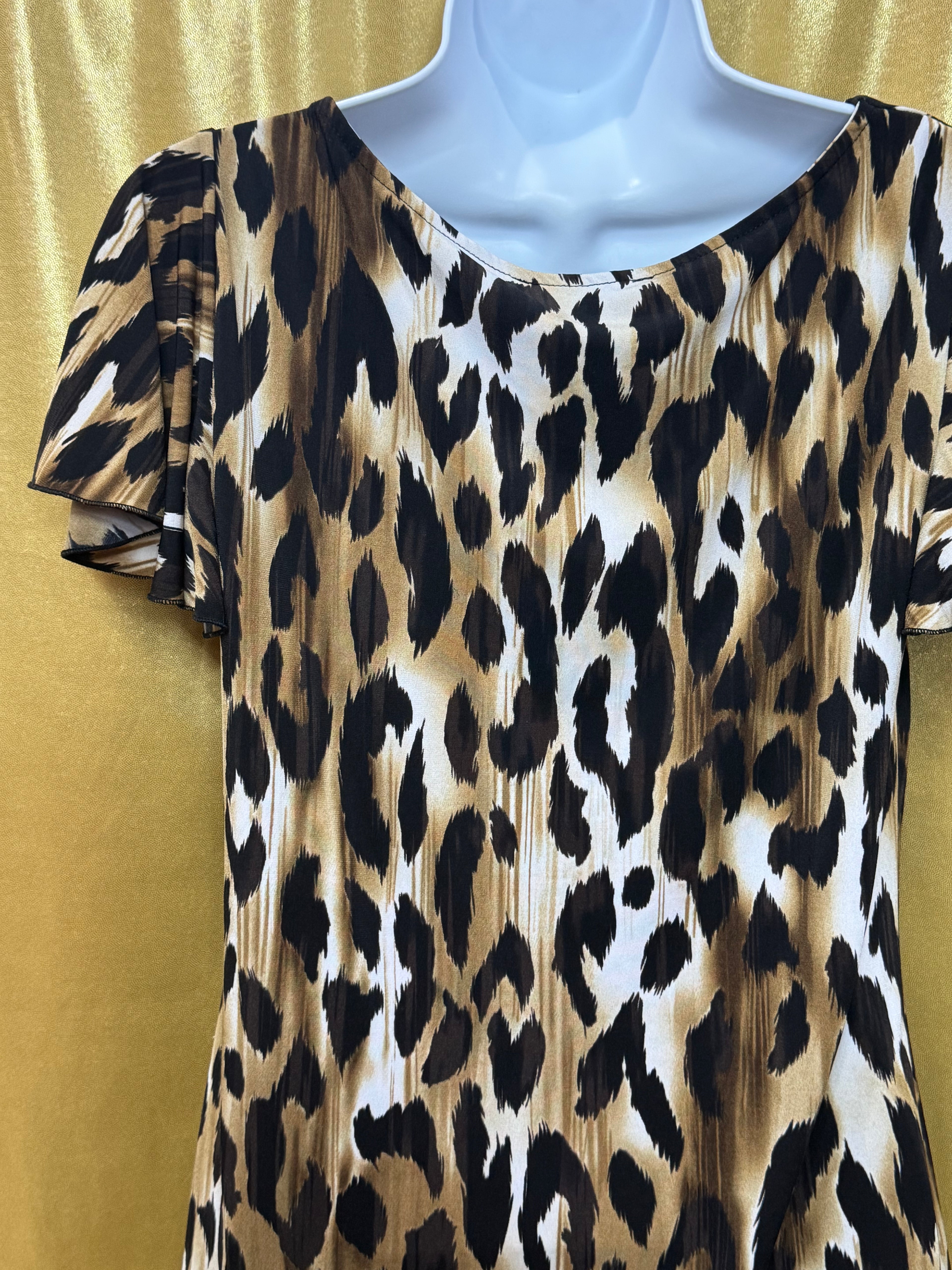 Grace Elements Leopard Print Cowl Neck Flutter Sleeve Top - Size S
