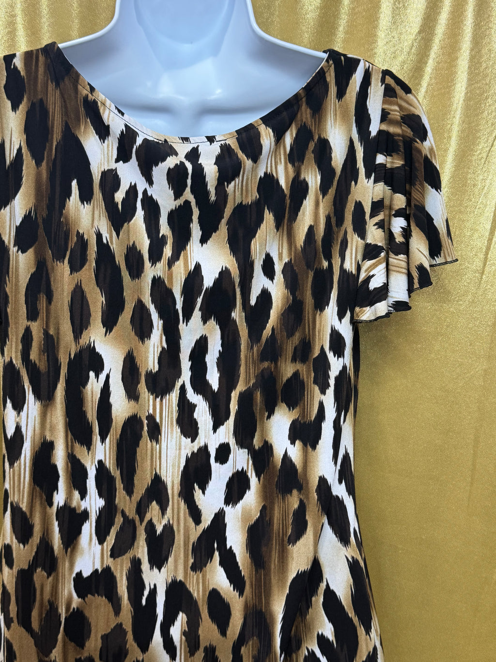 Grace Elements Leopard Print Cowl Neck Flutter Sleeve Top - Size S