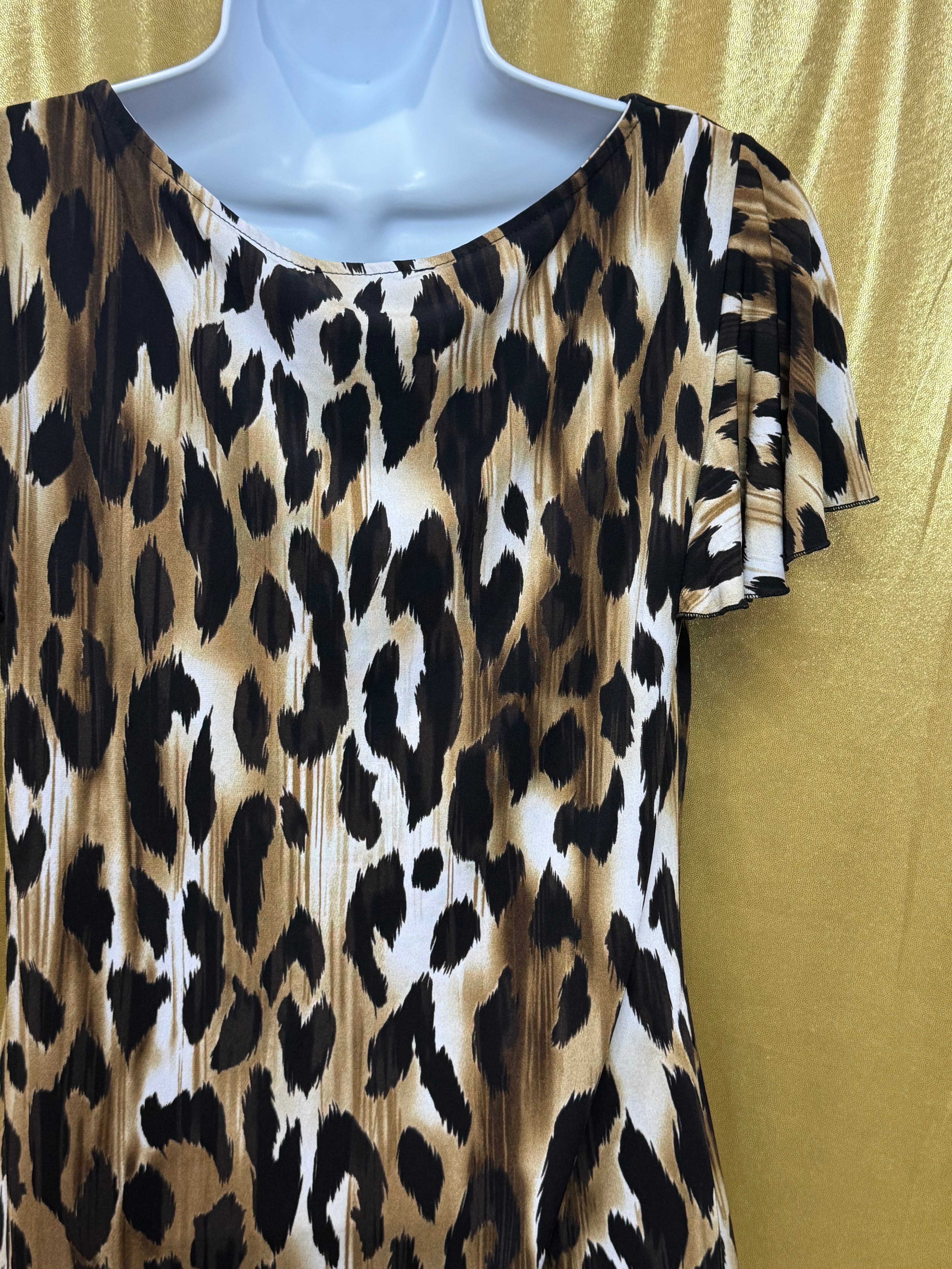 Grace Elements Leopard Print Cowl Neck Flutter Sleeve Top - Size S