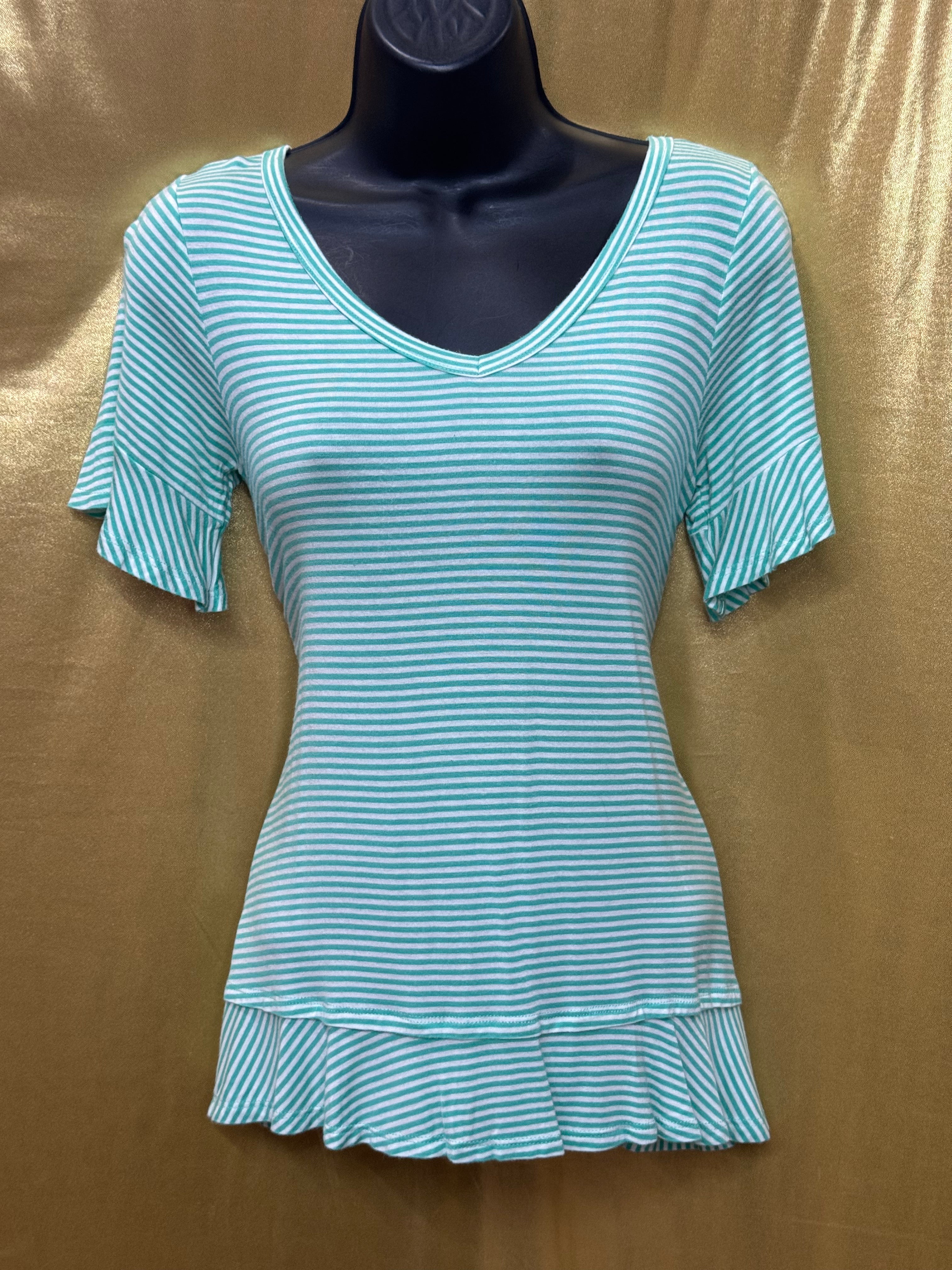 Andre by Unit Mint Striped Ruffle Hem Top - Small