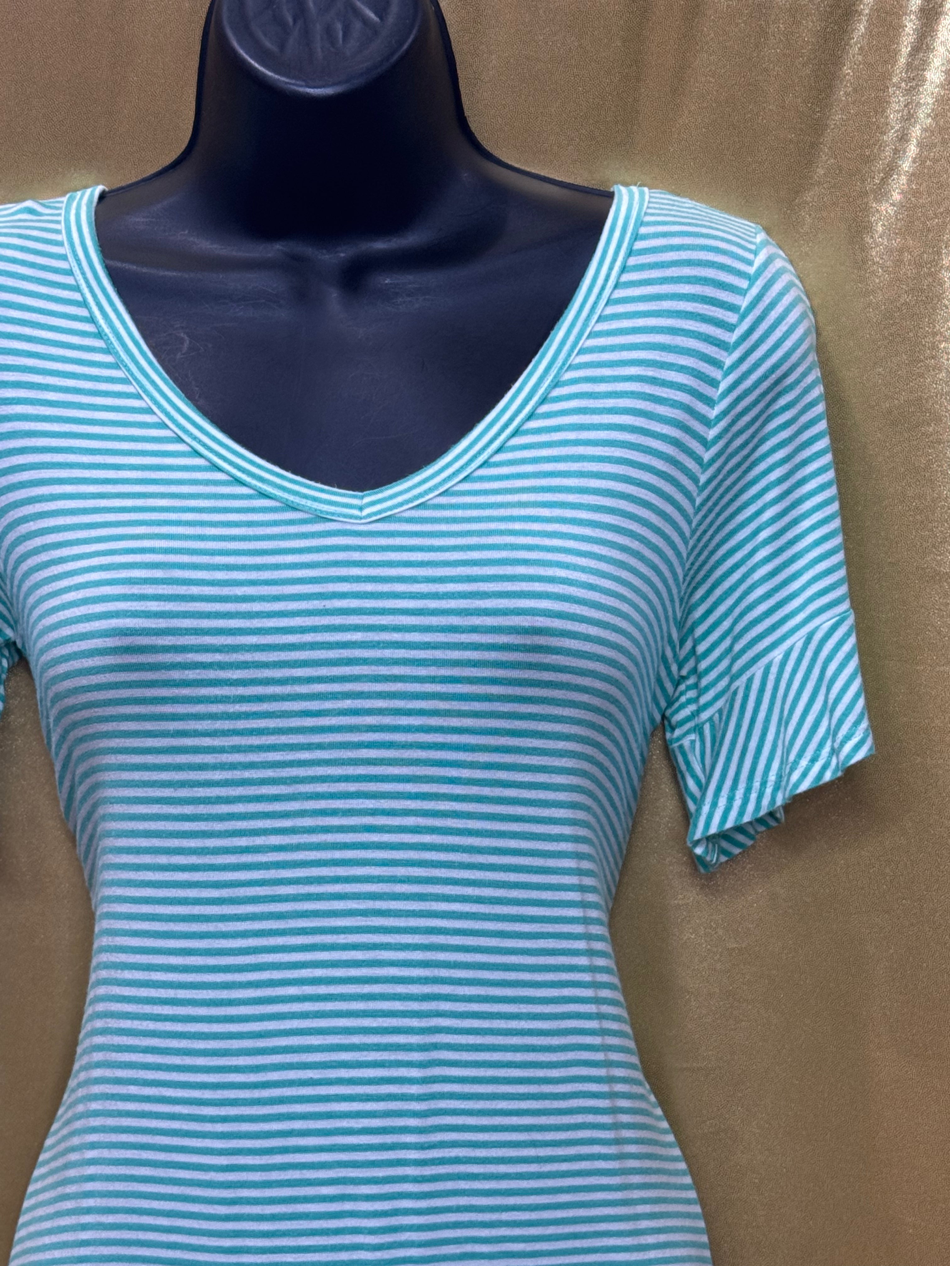 Andre by Unit Mint Striped Ruffle Hem Top - Small