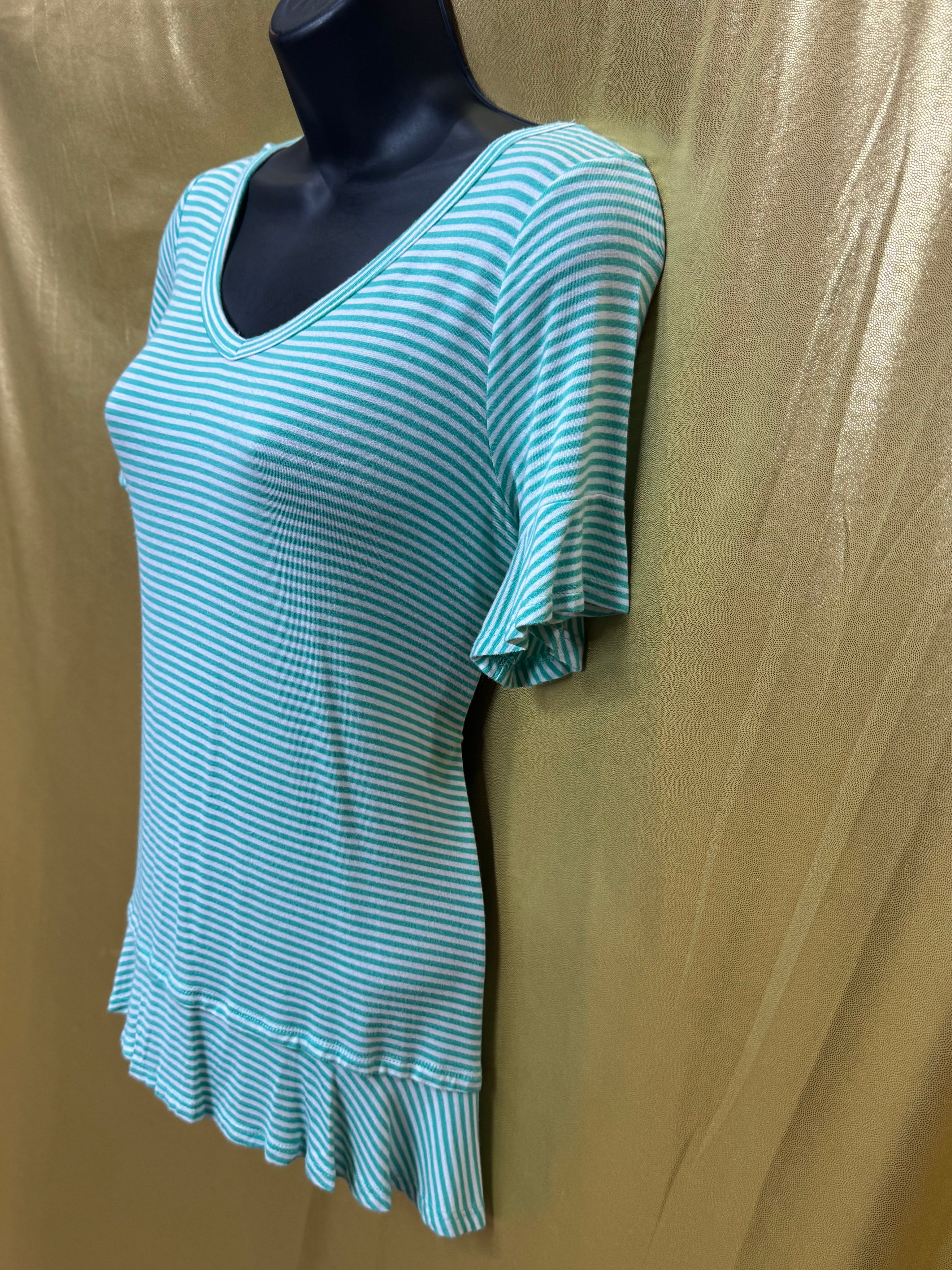 Andre by Unit Mint Striped Ruffle Hem Top - Small