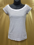 Lauren Ralph Lauren Striped Boatneck Top Small Blue White Cotton Blend