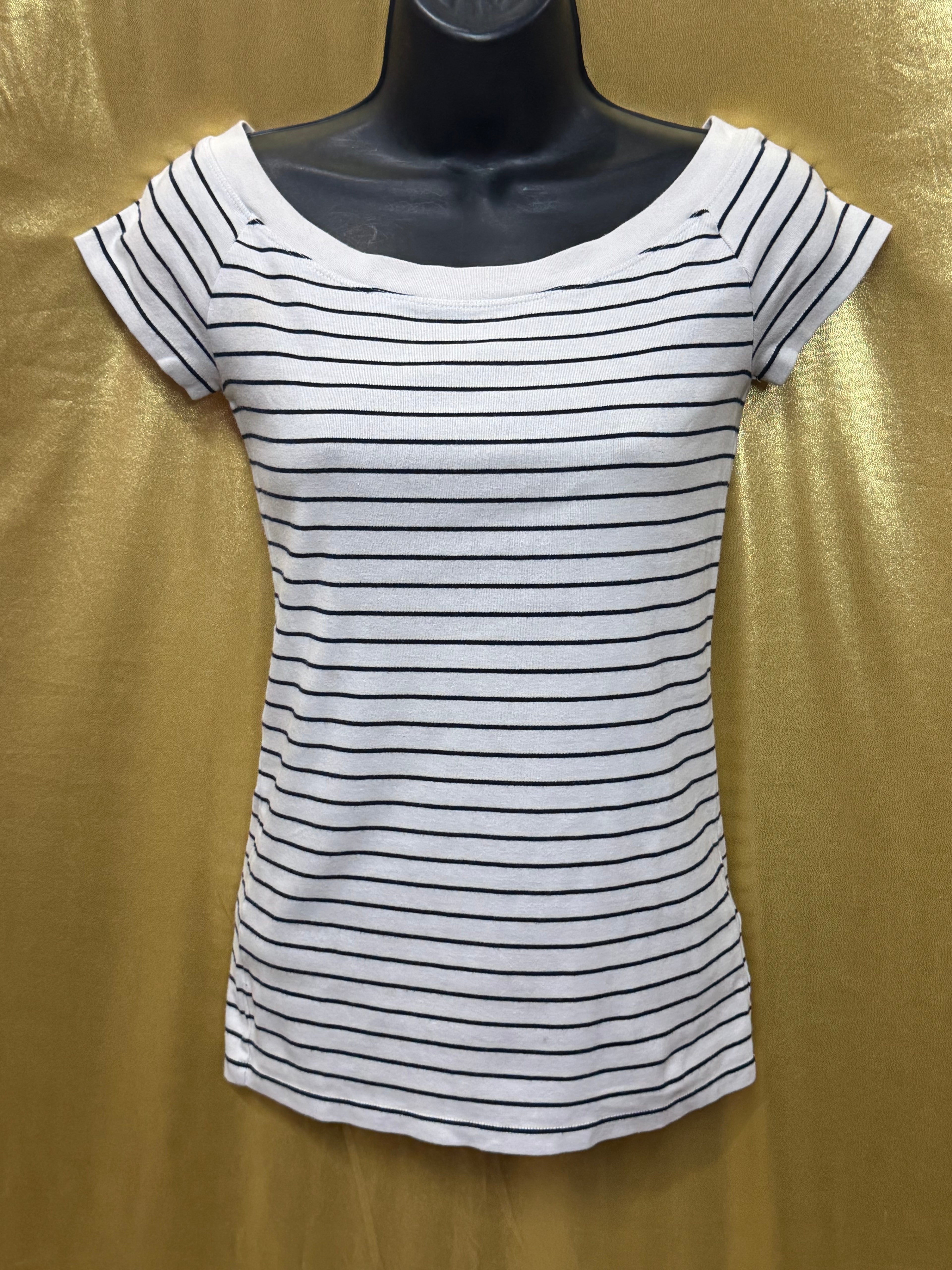 Lauren Ralph Lauren Striped Boatneck Top Small Blue White Cotton Blend