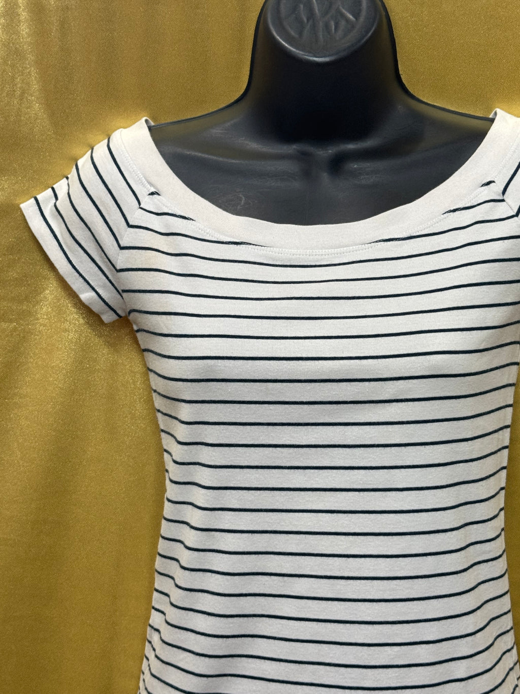 Lauren Ralph Lauren Striped Boatneck Top Small Blue White Cotton Blend