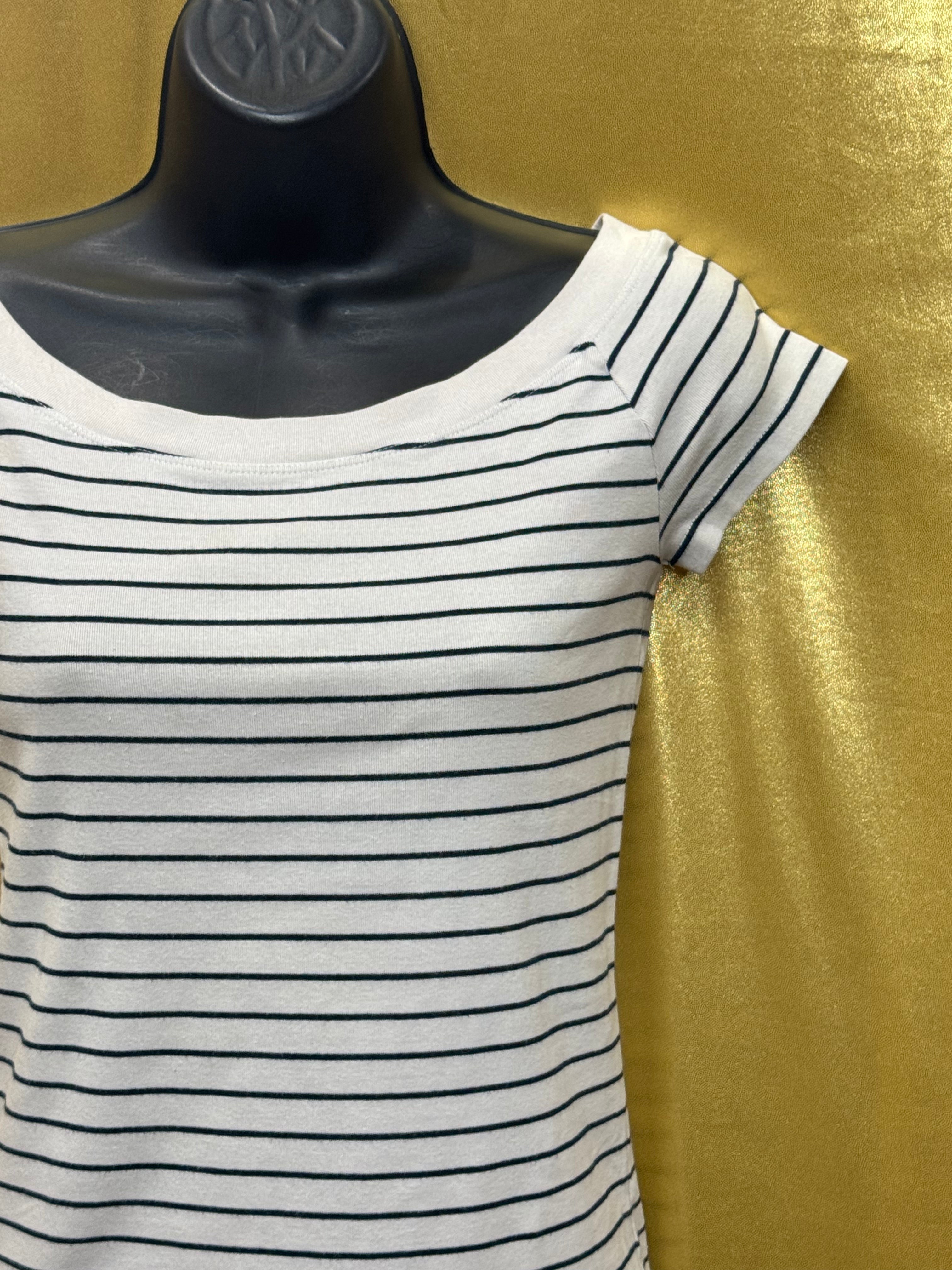 Lauren Ralph Lauren Striped Boatneck Top Small Blue White Cotton Blend