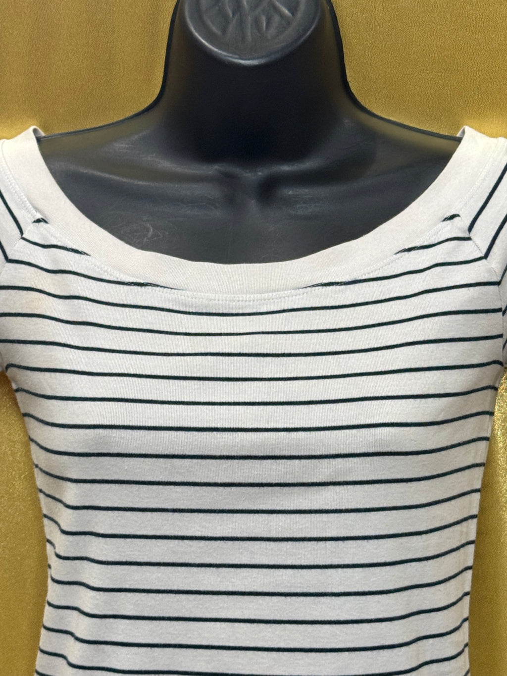 Lauren Ralph Lauren Striped Boatneck Top Small Blue White Cotton Blend