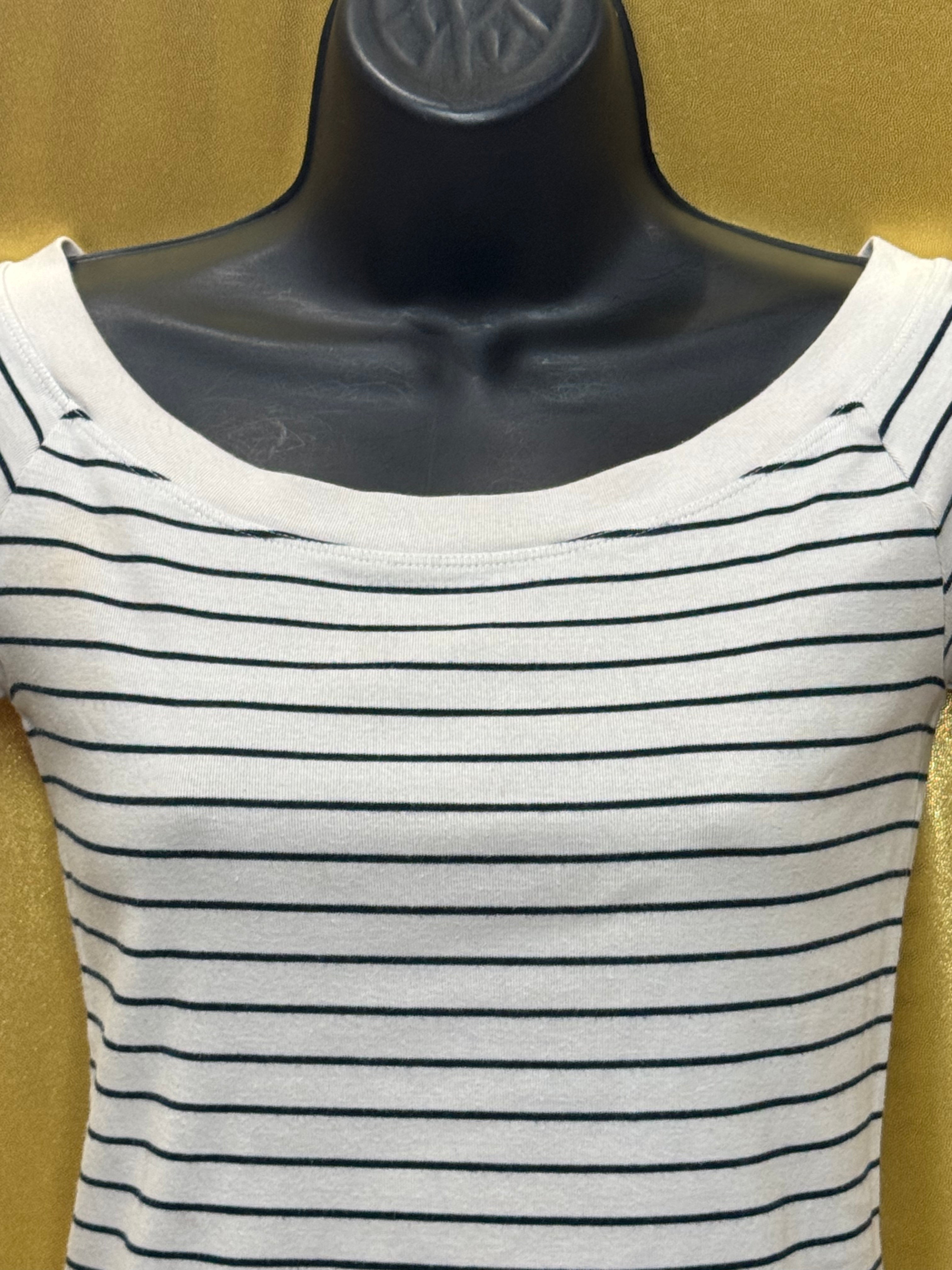 Lauren Ralph Lauren Striped Boatneck Top Small Blue White Cotton Blend