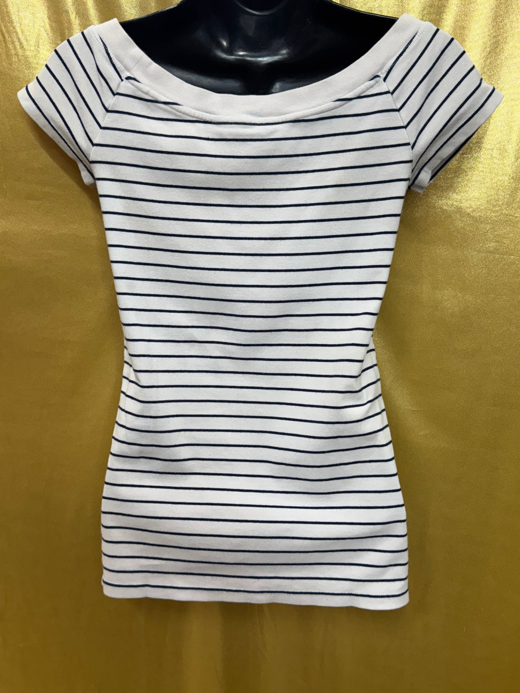 Lauren Ralph Lauren Striped Boatneck Top Small Blue White Cotton Blend