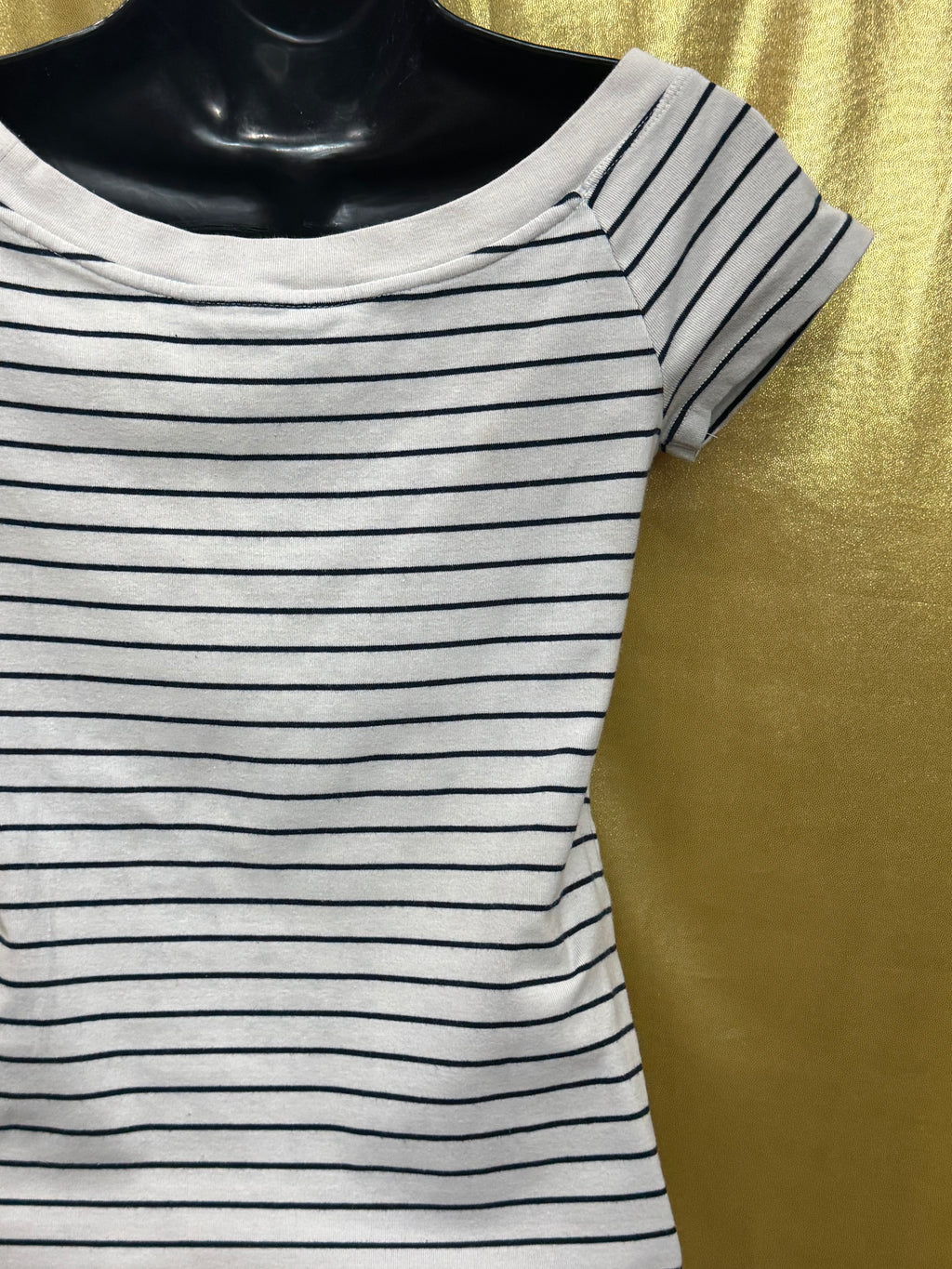 Lauren Ralph Lauren Striped Boatneck Top Small Blue White Cotton Blend