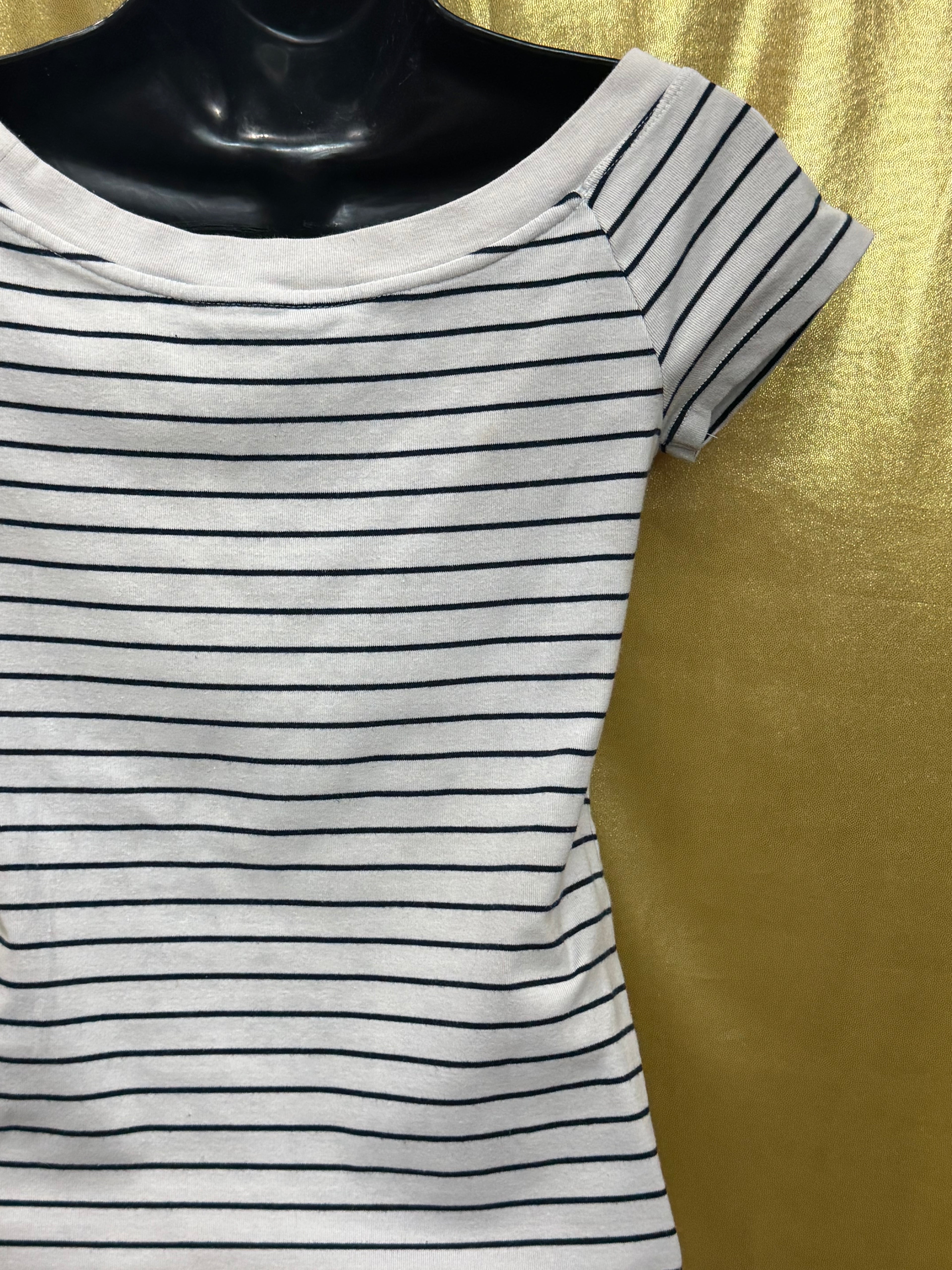 Lauren Ralph Lauren Striped Boatneck Top Small Blue White Cotton Blend