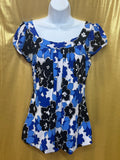 New Directions Blue Floral Scoop Neck Blouse - Size Small 💙