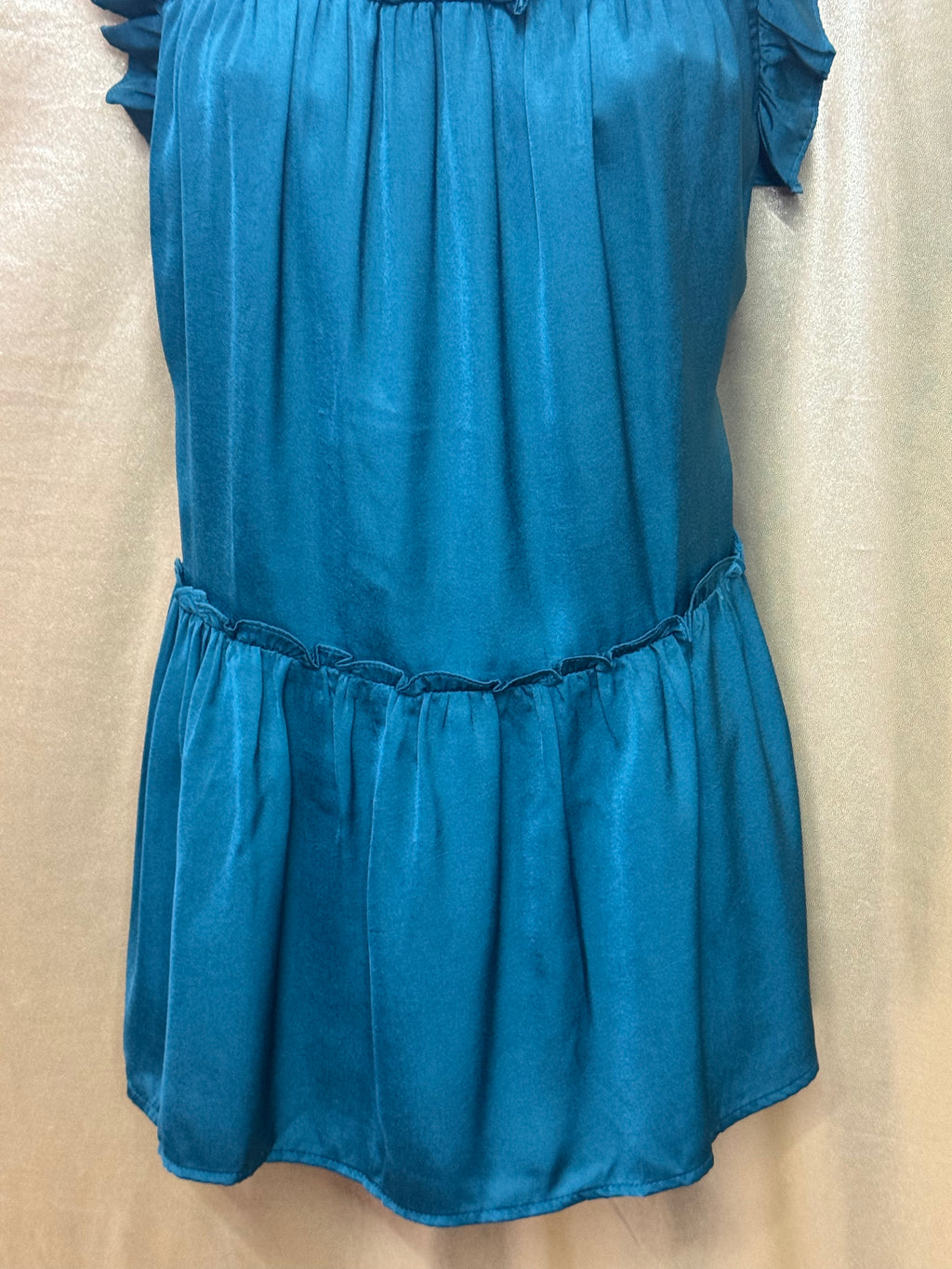 Pinch Teal Ruffle Mock Neck Tiered Drop-Waist Top - Size Small NWT