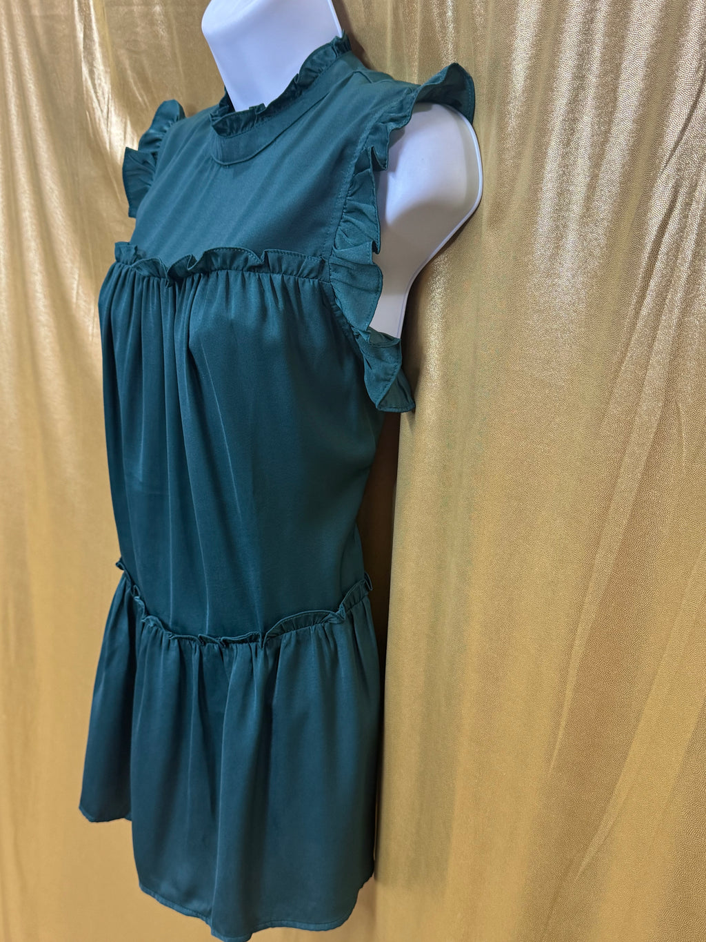 Pinch Teal Ruffle Mock Neck Tiered Drop-Waist Top - Size Small NWT