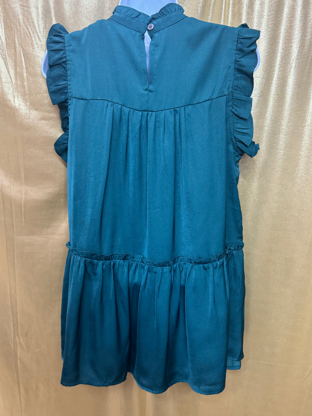 Pinch Teal Ruffle Mock Neck Tiered Drop-Waist Top - Size Small NWT