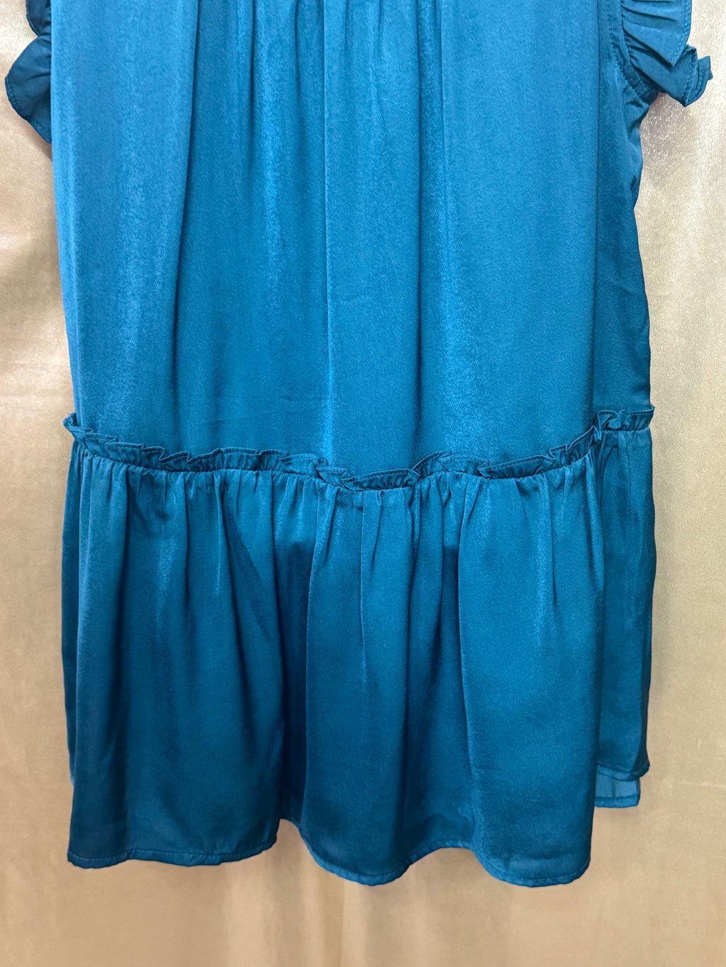 Pinch Teal Ruffle Mock Neck Tiered Drop-Waist Top - Size Small NWT