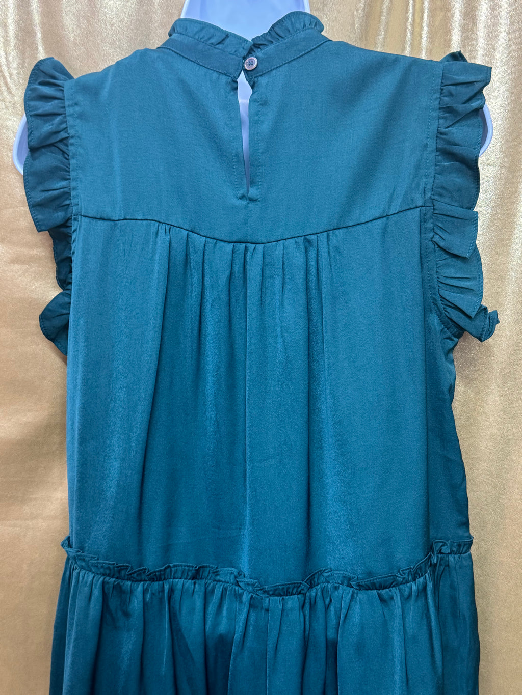 Pinch Teal Ruffle Mock Neck Tiered Drop-Waist Top - Size Small NWT