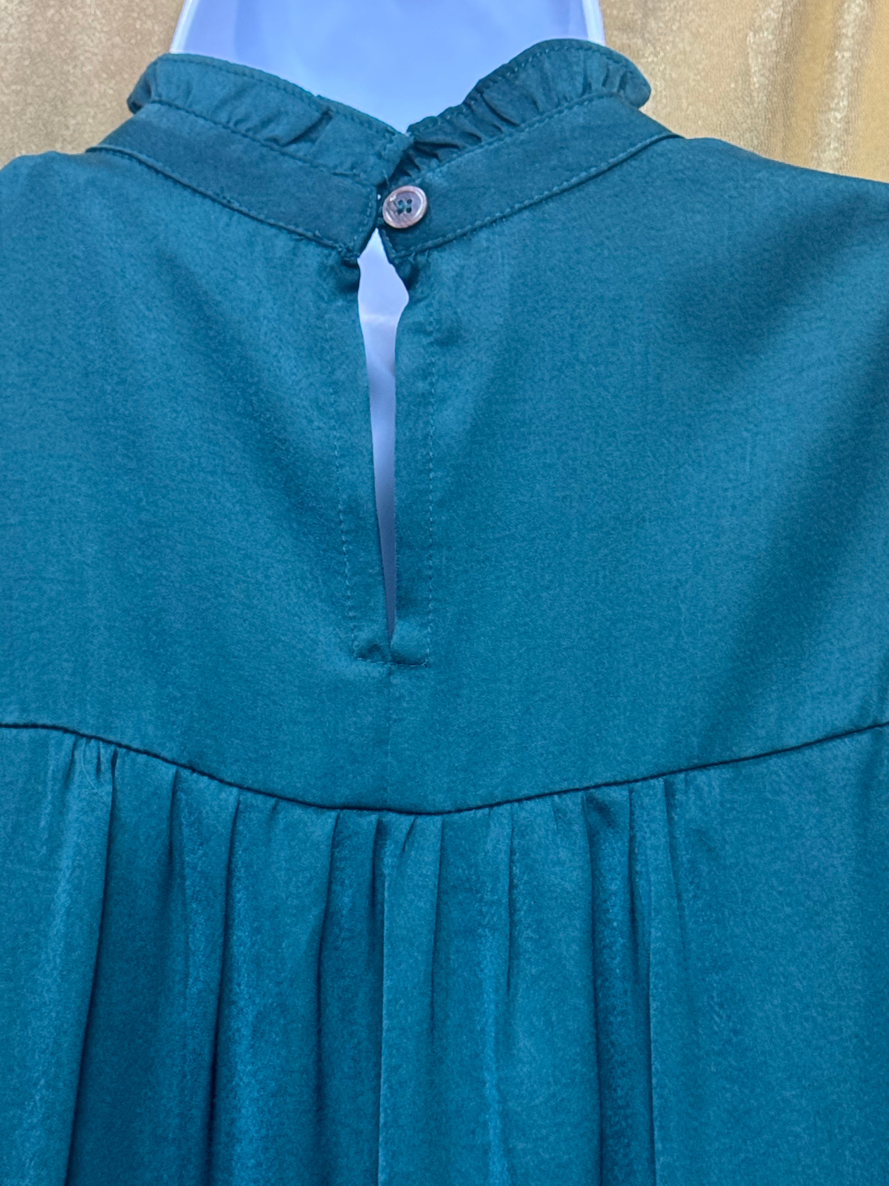 Pinch Teal Ruffle Mock Neck Tiered Drop-Waist Top - Size Small NWT