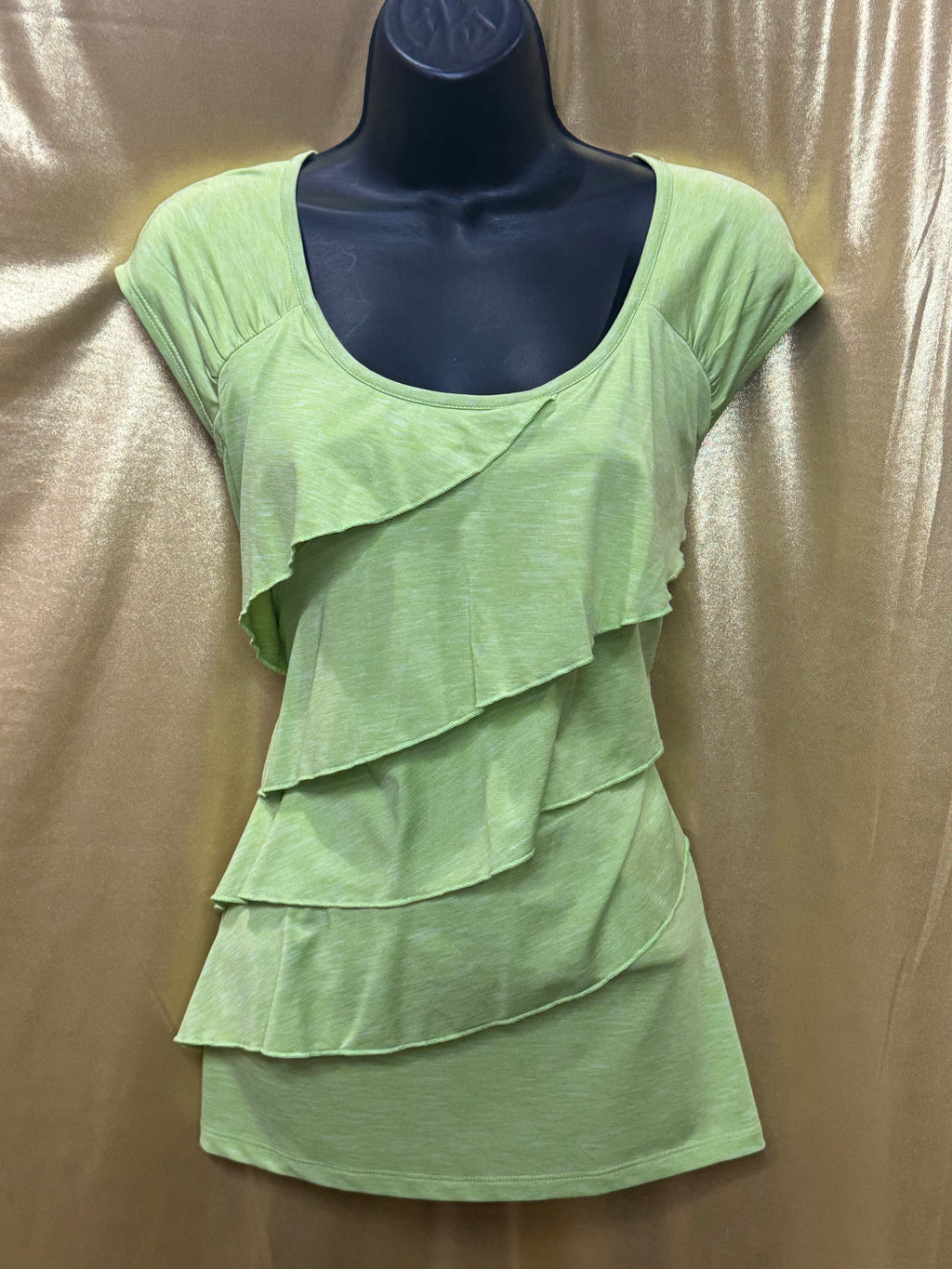 Rafaella Lime Green Tiered Ruffle Top - Size Small
