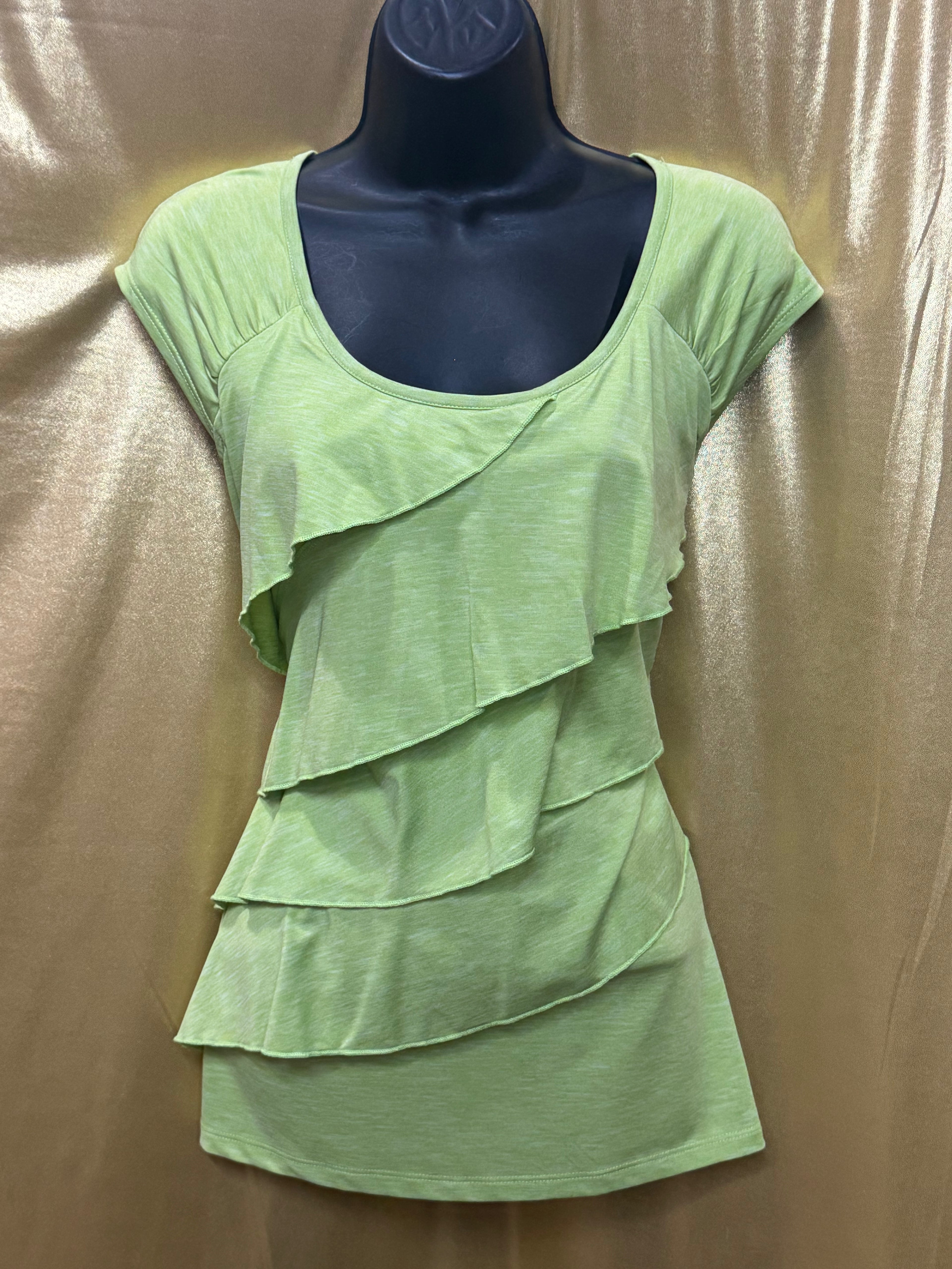 Rafaella Lime Green Tiered Ruffle Top - Size Small