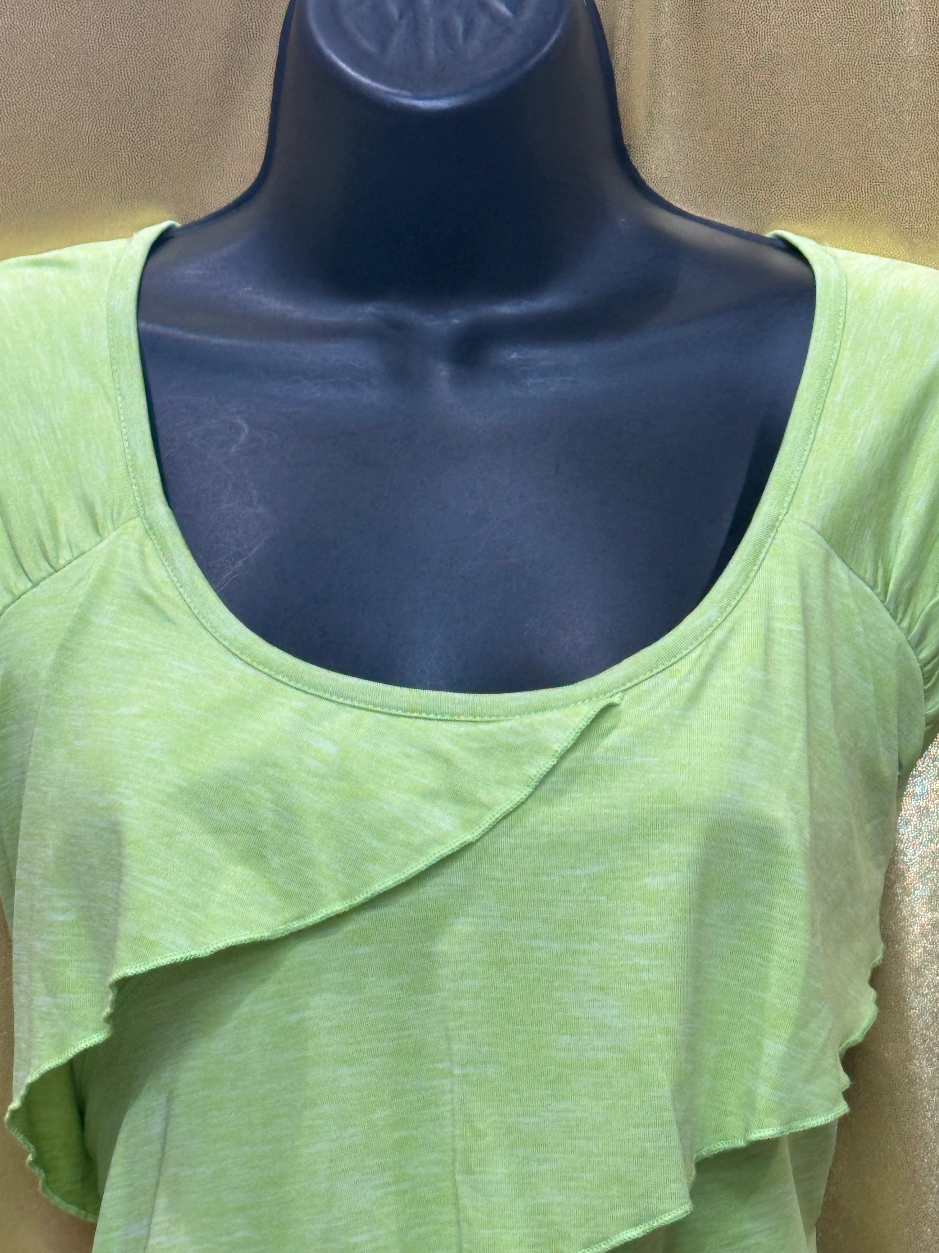 Rafaella Lime Green Tiered Ruffle Top - Size Small