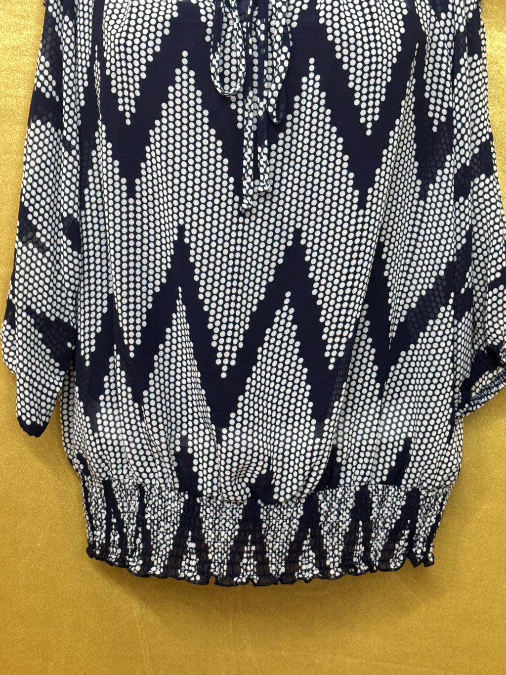 Iz Byer Blue & White Zig-Zag Cold-Shoulder Blouson Blouse | Size Small
