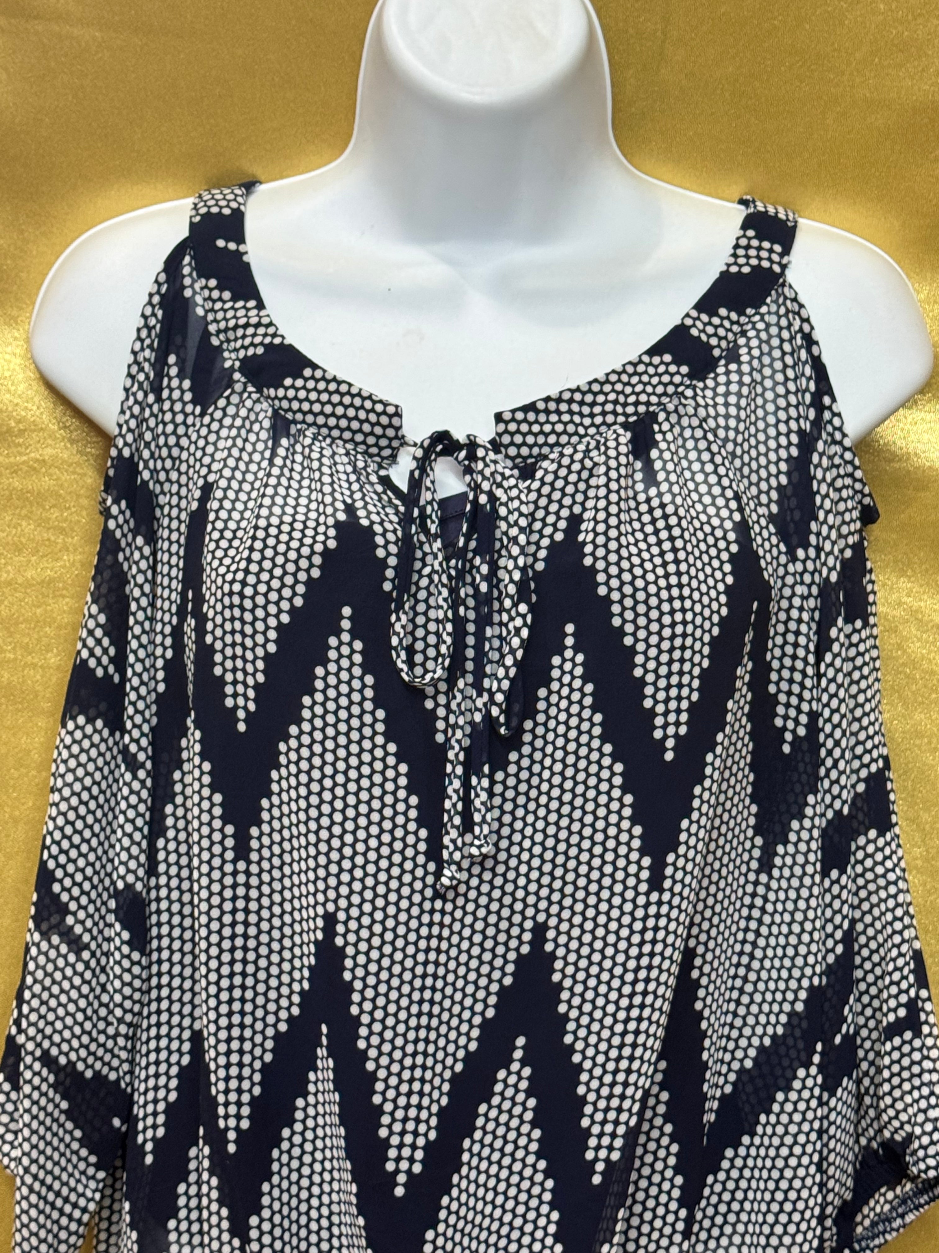 Iz Byer Blue & White Zig-Zag Cold-Shoulder Blouson Blouse | Size Small