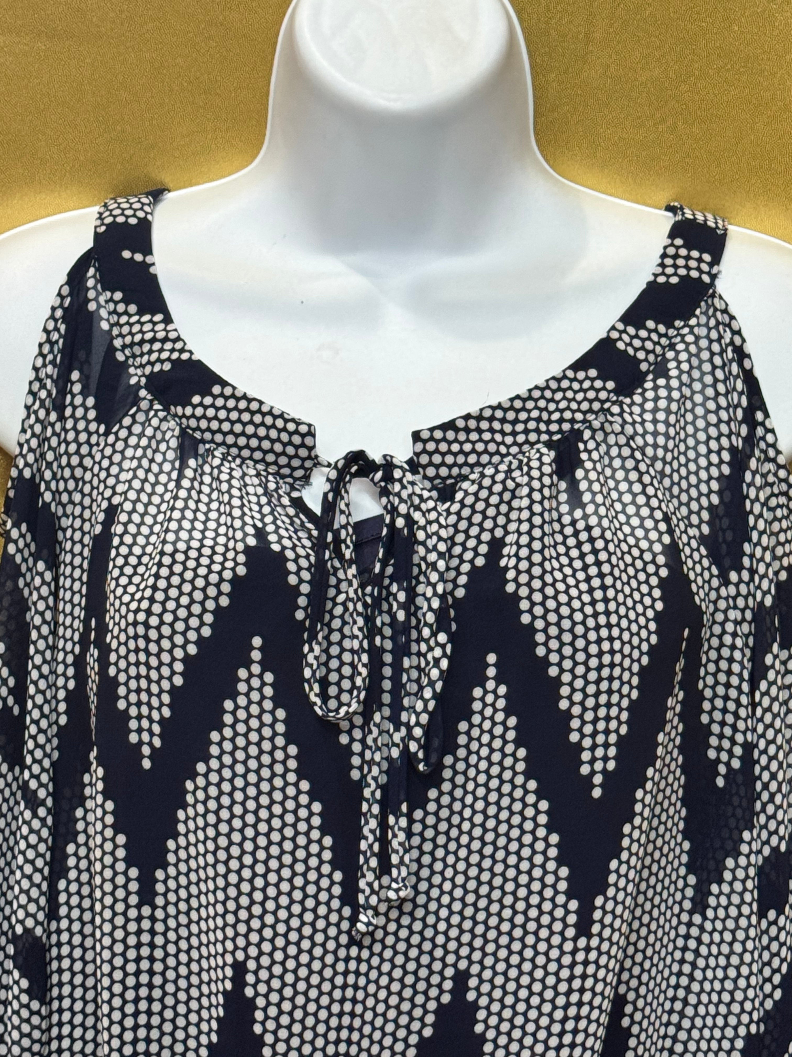 Iz Byer Blue & White Zig-Zag Cold-Shoulder Blouson Blouse | Size Small