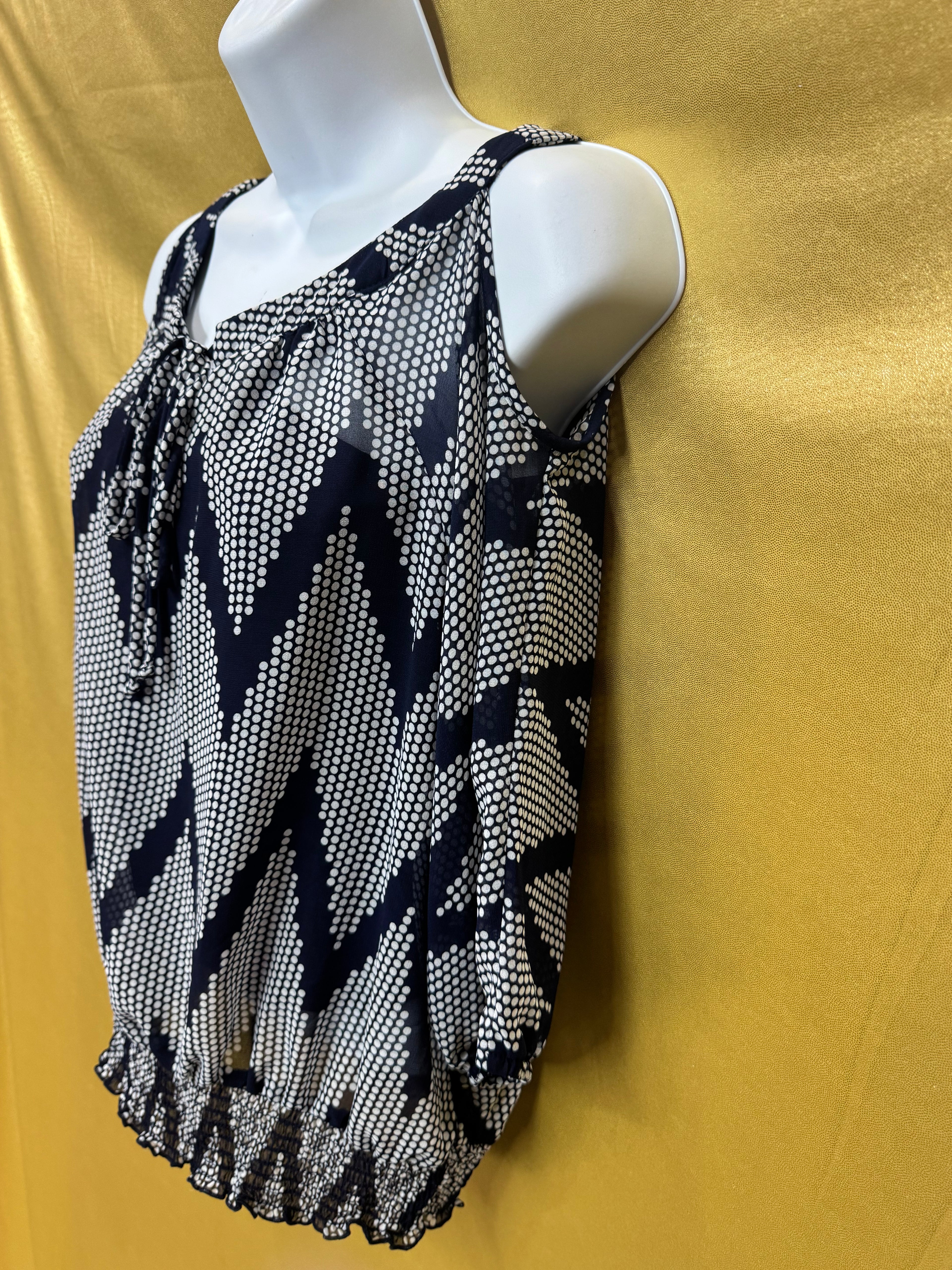 Iz Byer Blue & White Zig-Zag Cold-Shoulder Blouson Blouse | Size Small