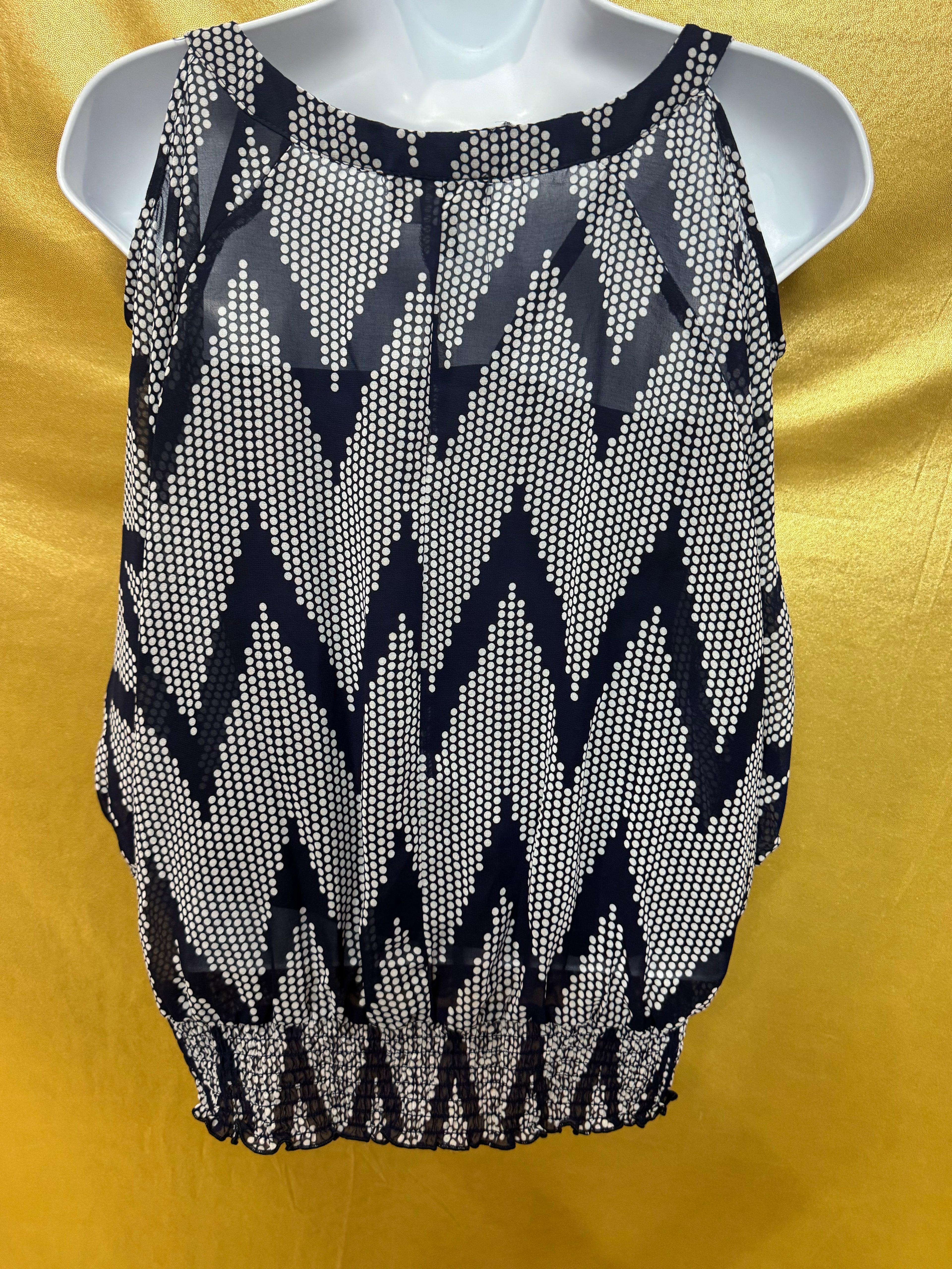 Iz Byer Blue & White Zig-Zag Cold-Shoulder Blouson Blouse | Size Small