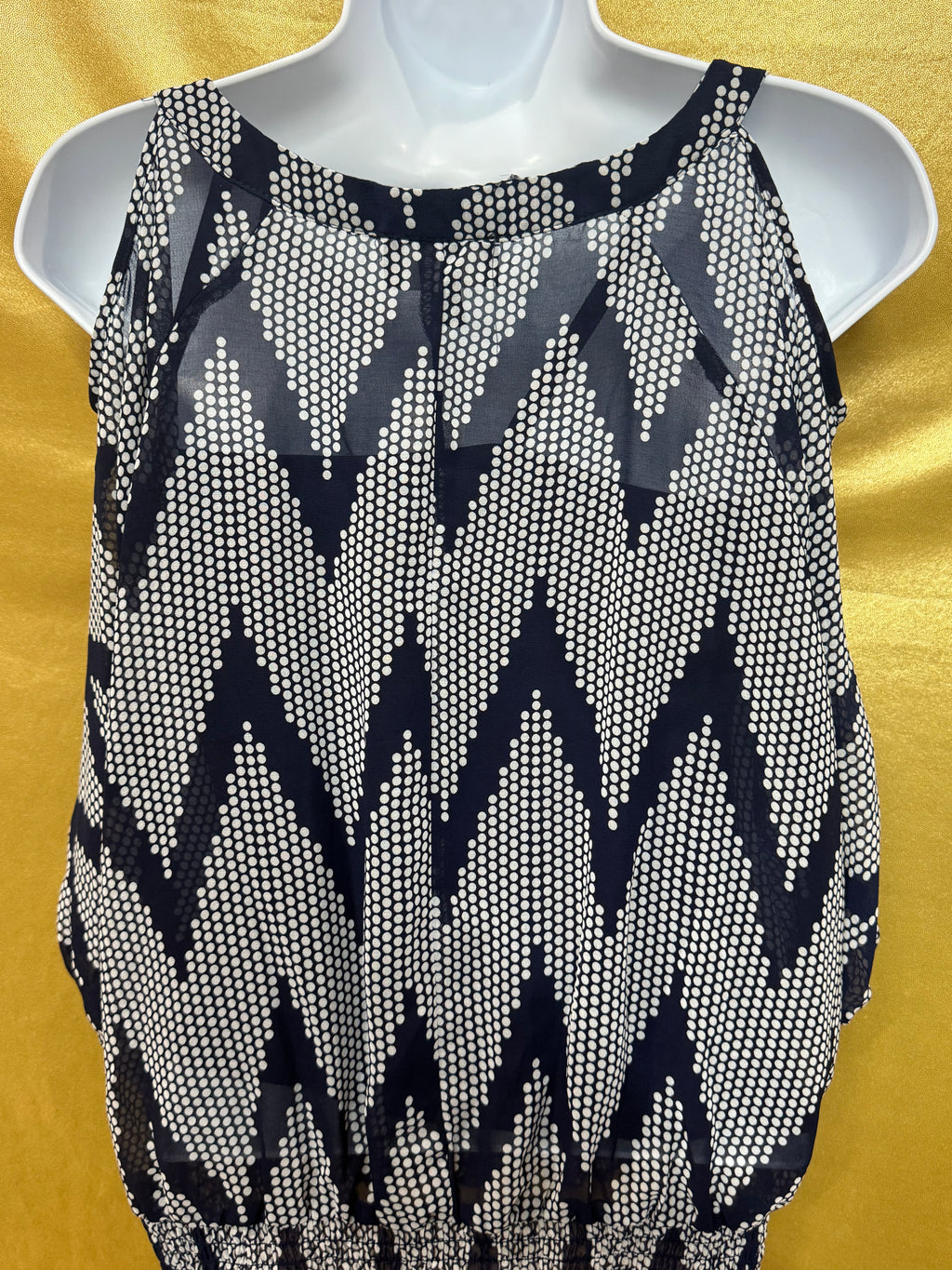 Iz Byer Blue & White Zig-Zag Cold-Shoulder Blouson Blouse | Size Small