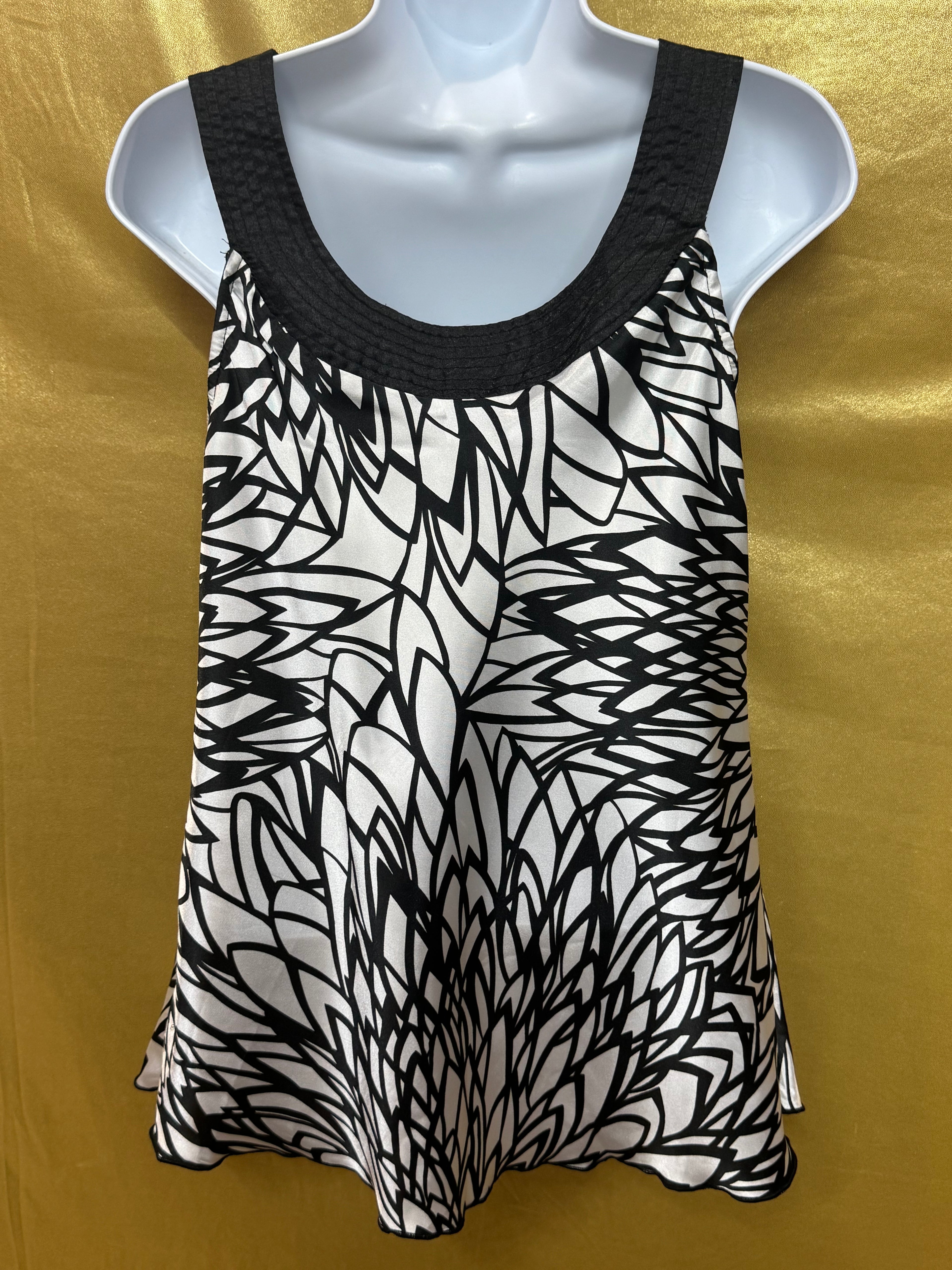 A.B. Studio Black & White Abstract Floral Sleeveless Top Tank - Size Small