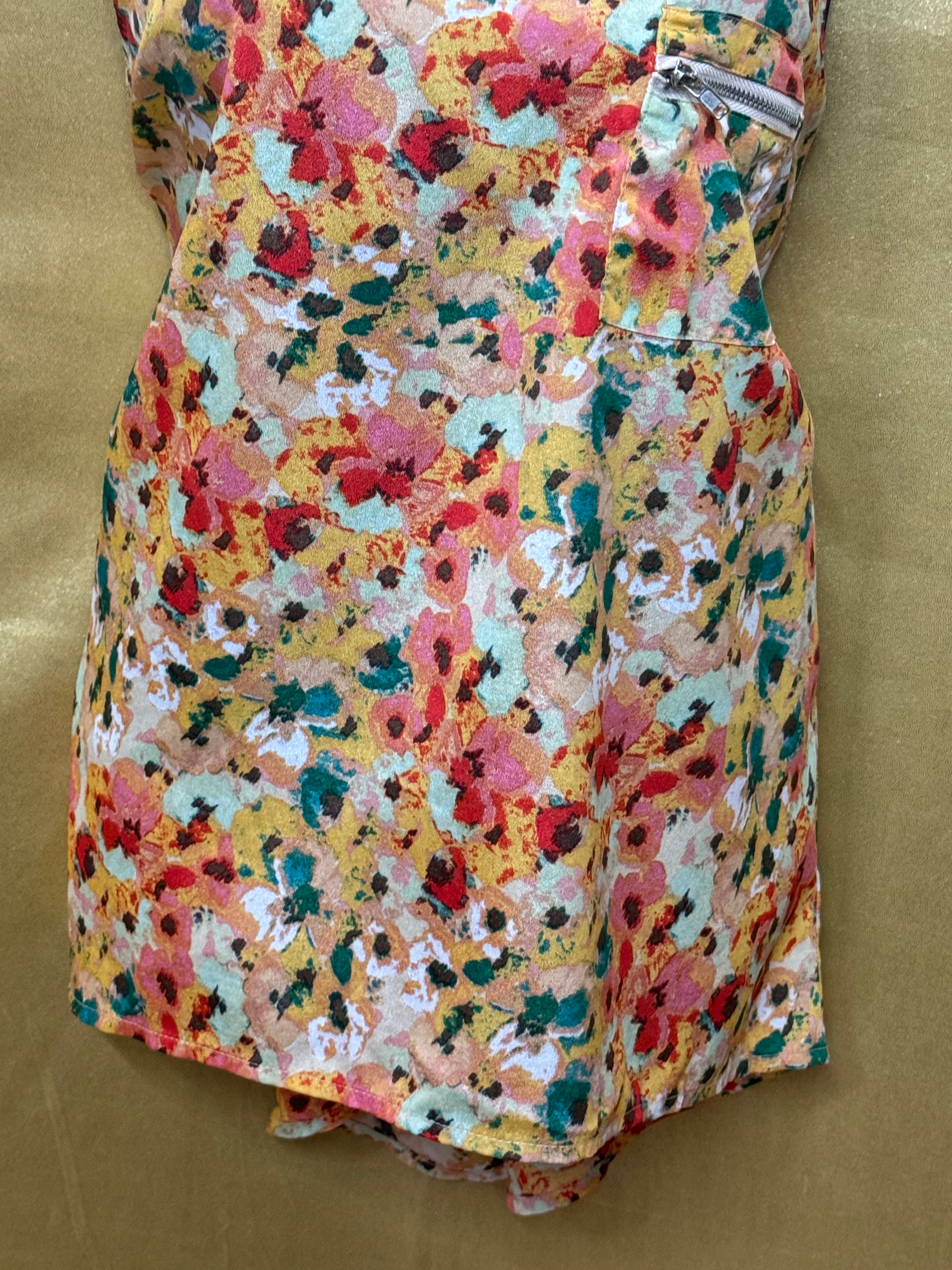 Ambiance Apparel Vibrant Floral Scoop Neck Tank Top with Zipper Pocket - Size Small