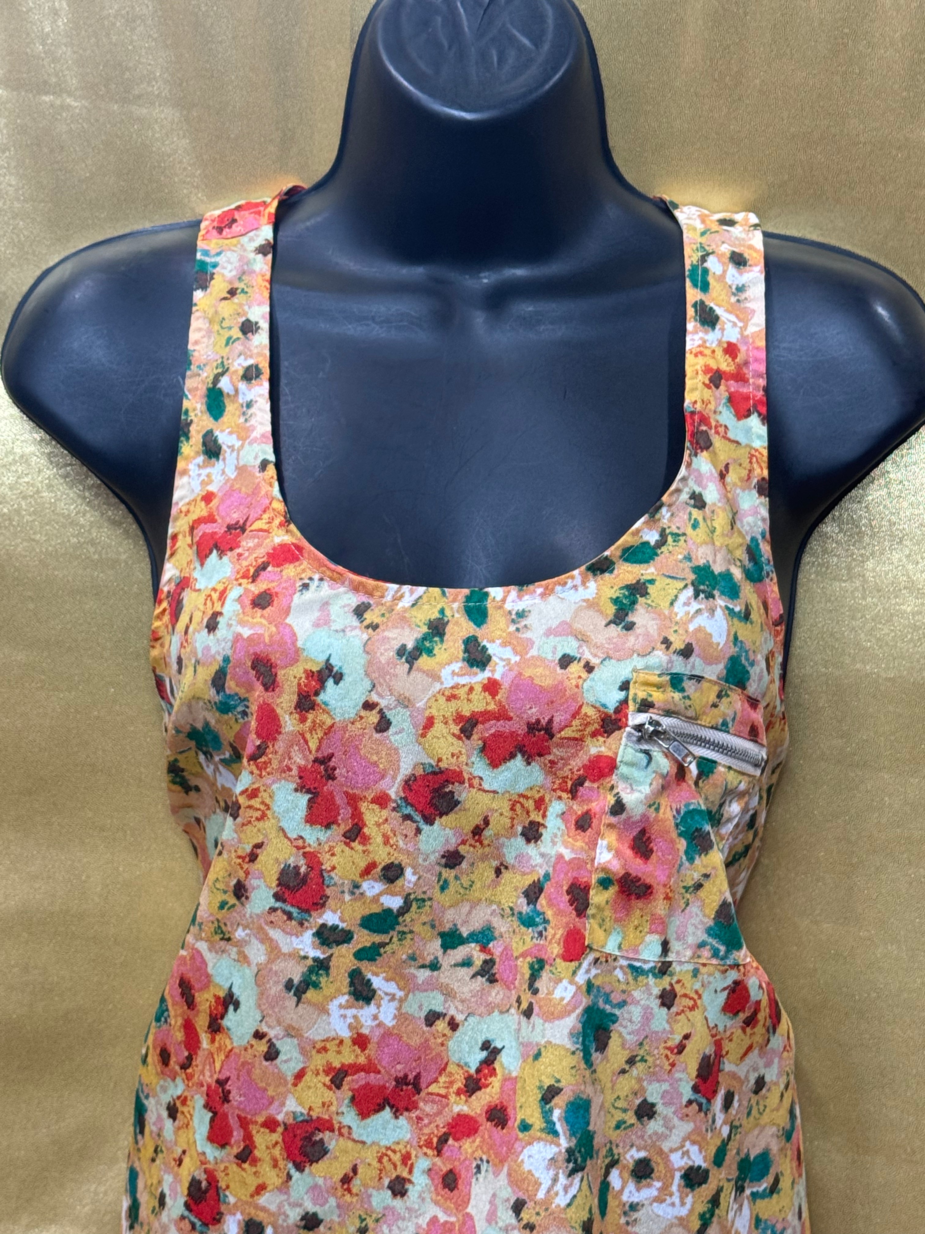Ambiance Apparel Vibrant Floral Scoop Neck Tank Top with Zipper Pocket - Size Small