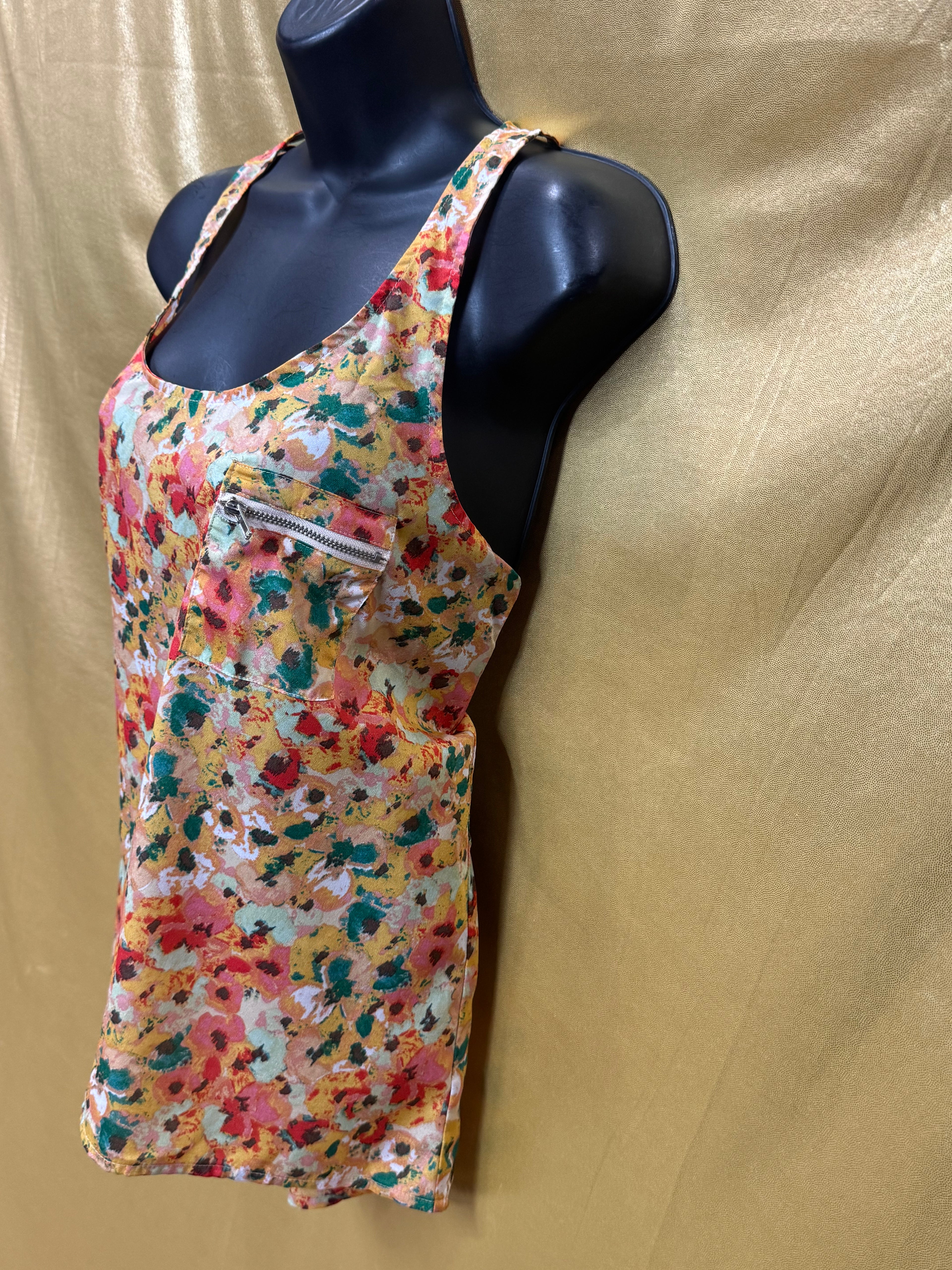 Ambiance Apparel Vibrant Floral Scoop Neck Tank Top with Zipper Pocket - Size Small