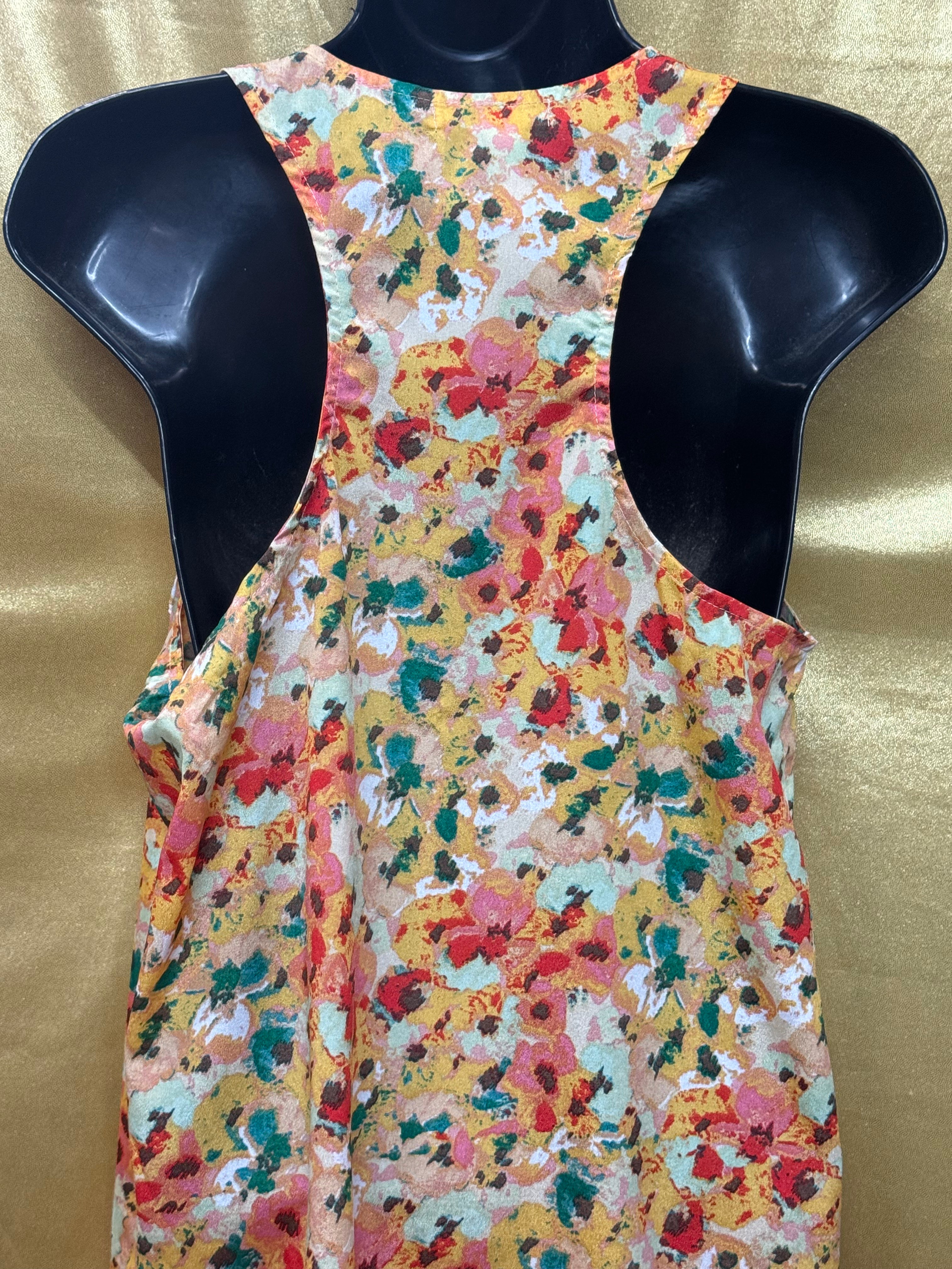 Ambiance Apparel Vibrant Floral Scoop Neck Tank Top with Zipper Pocket - Size Small