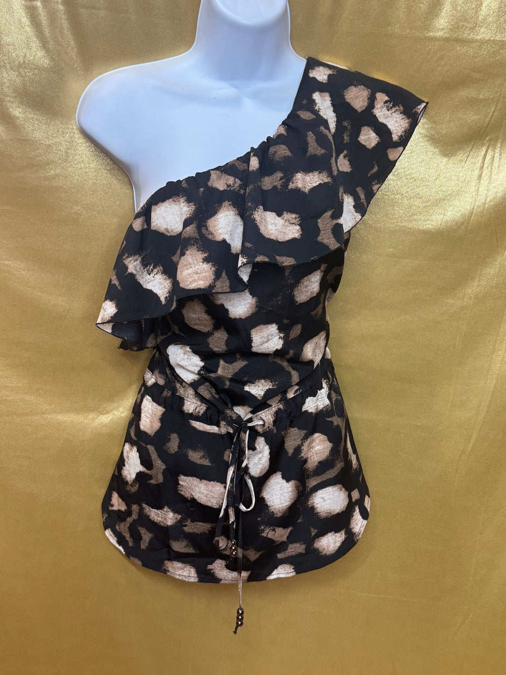 NY&C One-Shoulder Ruffle Top Leopard Print Size S / Small
