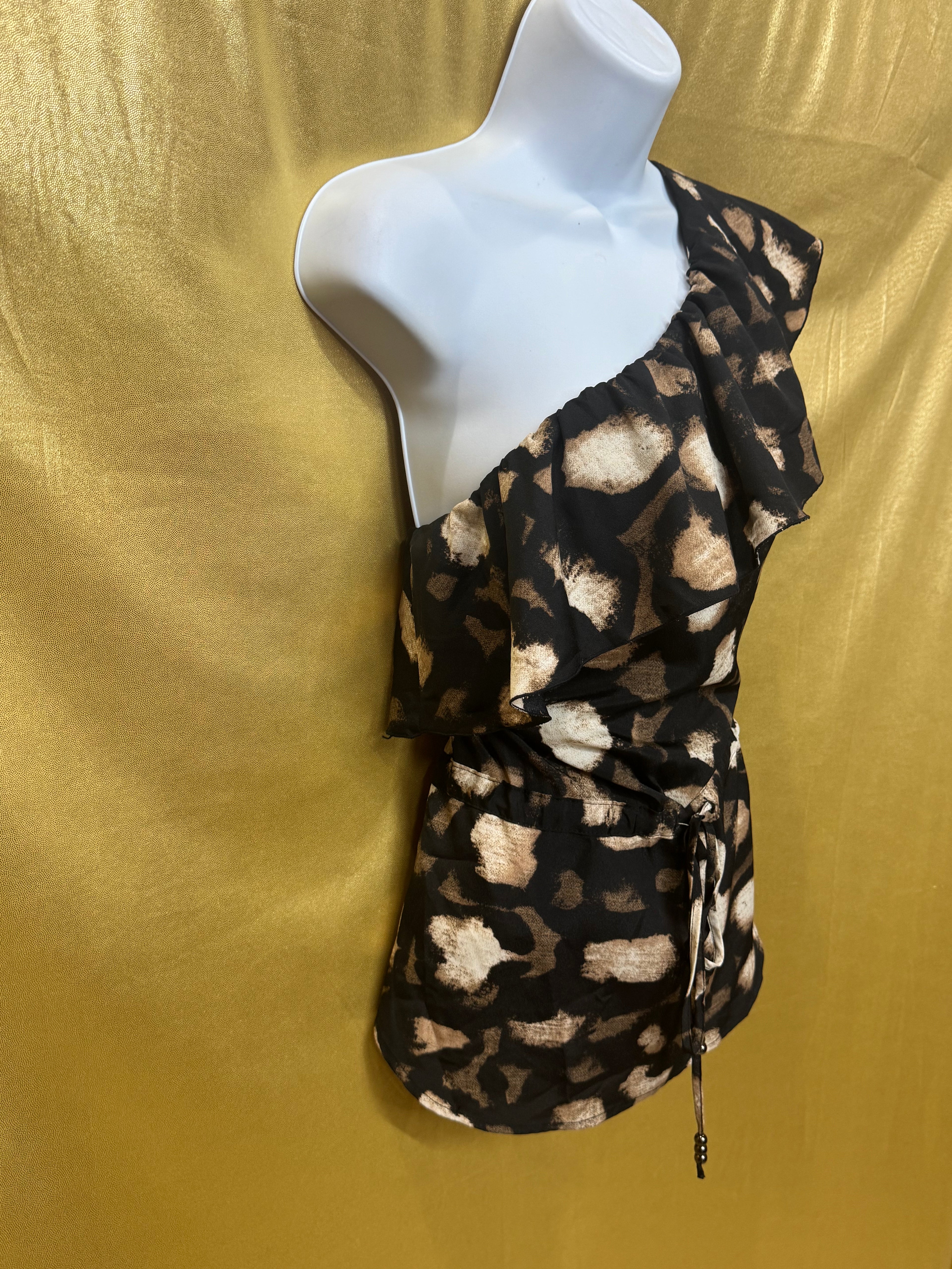 NY&C One-Shoulder Ruffle Top Leopard Print Size S / Small
