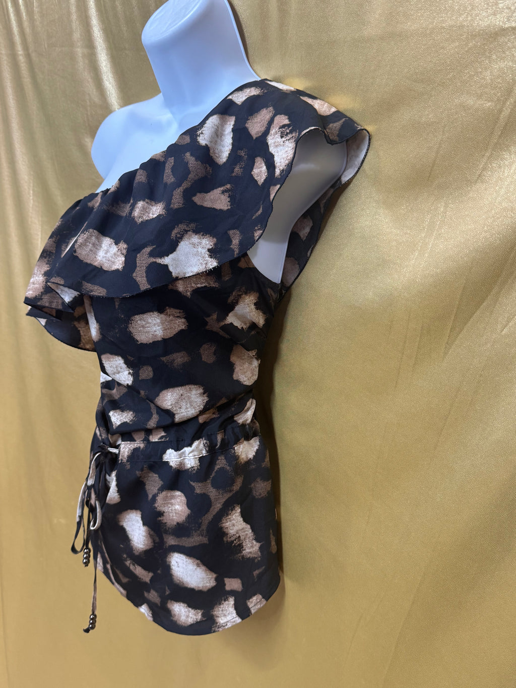 NY&C One-Shoulder Ruffle Top Leopard Print Size S / Small