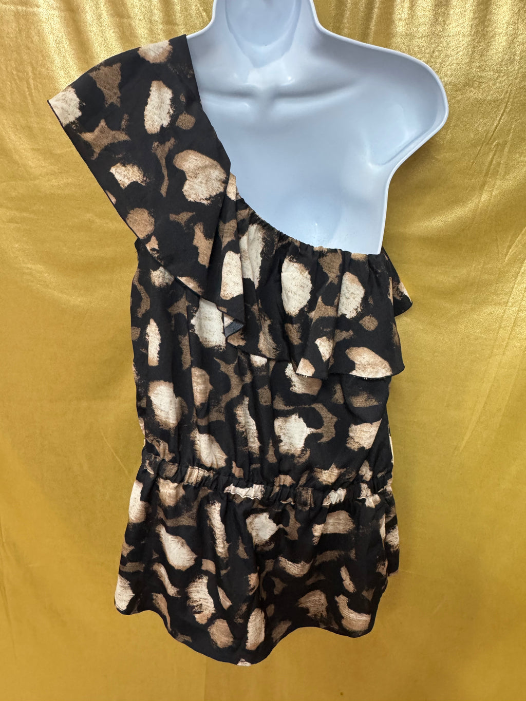 NY&C One-Shoulder Ruffle Top Leopard Print Size S / Small