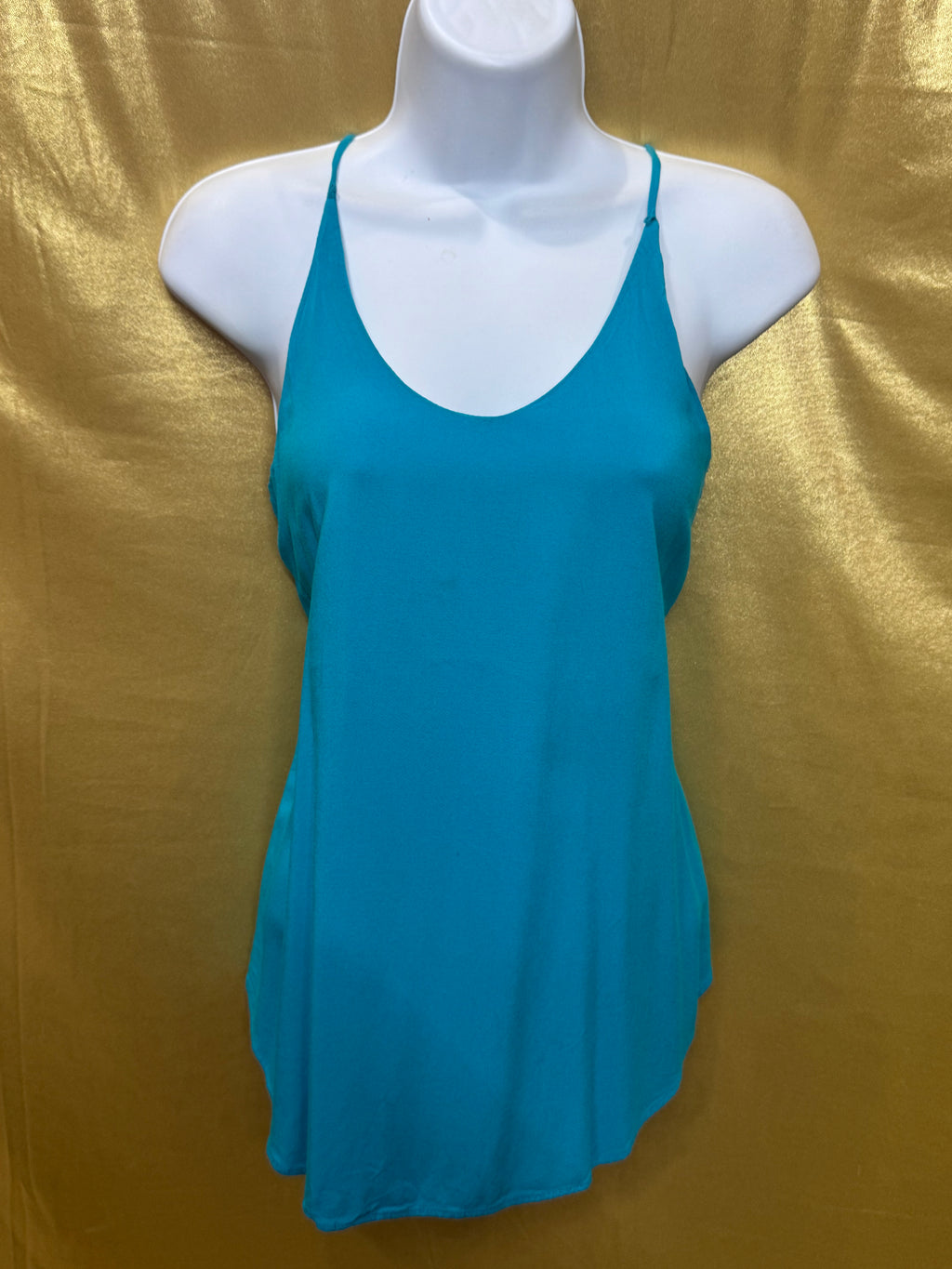 A. Byer Turquoise V-Neck Spaghetti Strap Tank Top - Size Small