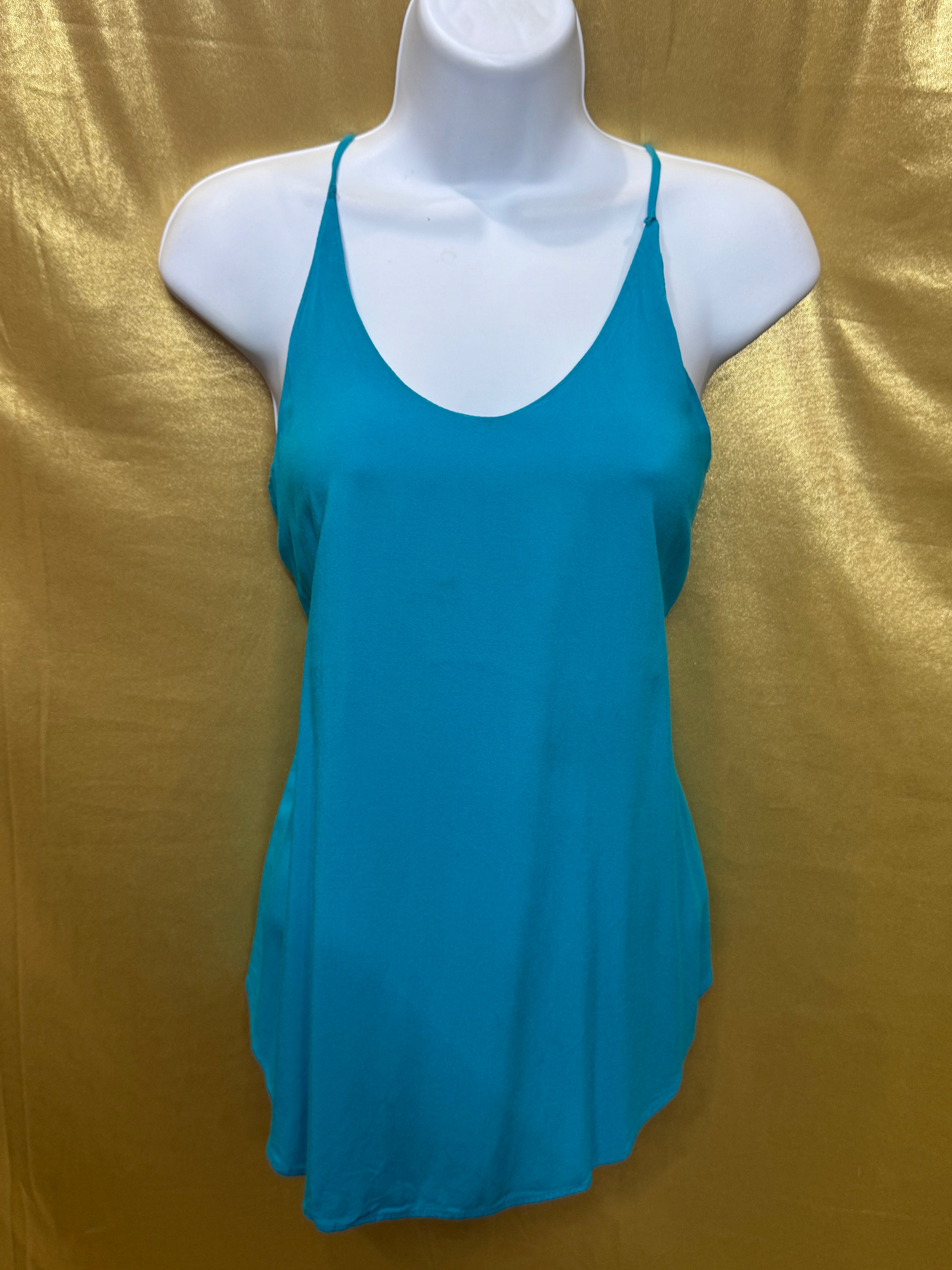 A. Byer Turquoise V-Neck Spaghetti Strap Tank Top - Size Small