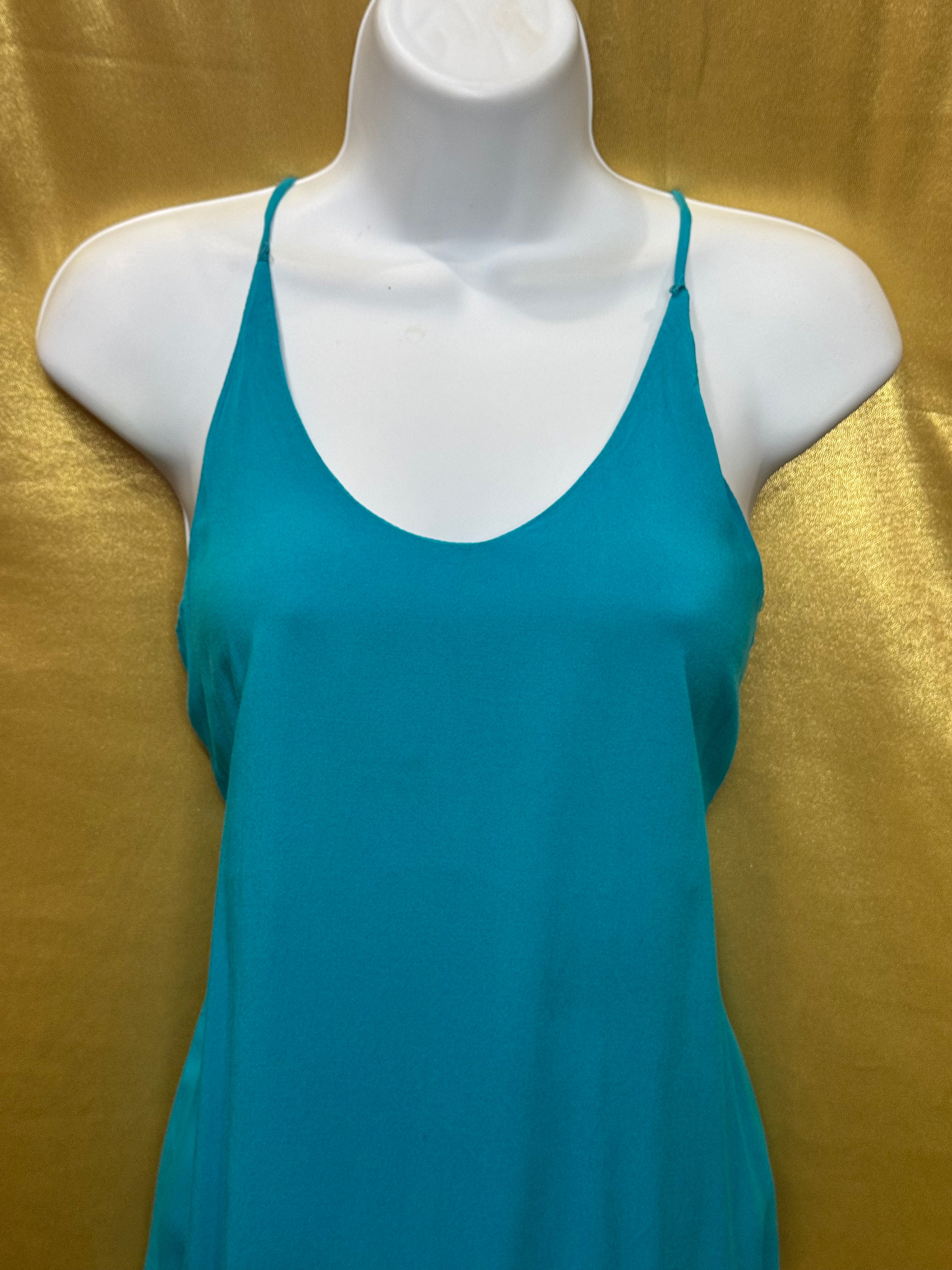 A. Byer Turquoise V-Neck Spaghetti Strap Tank Top - Size Small