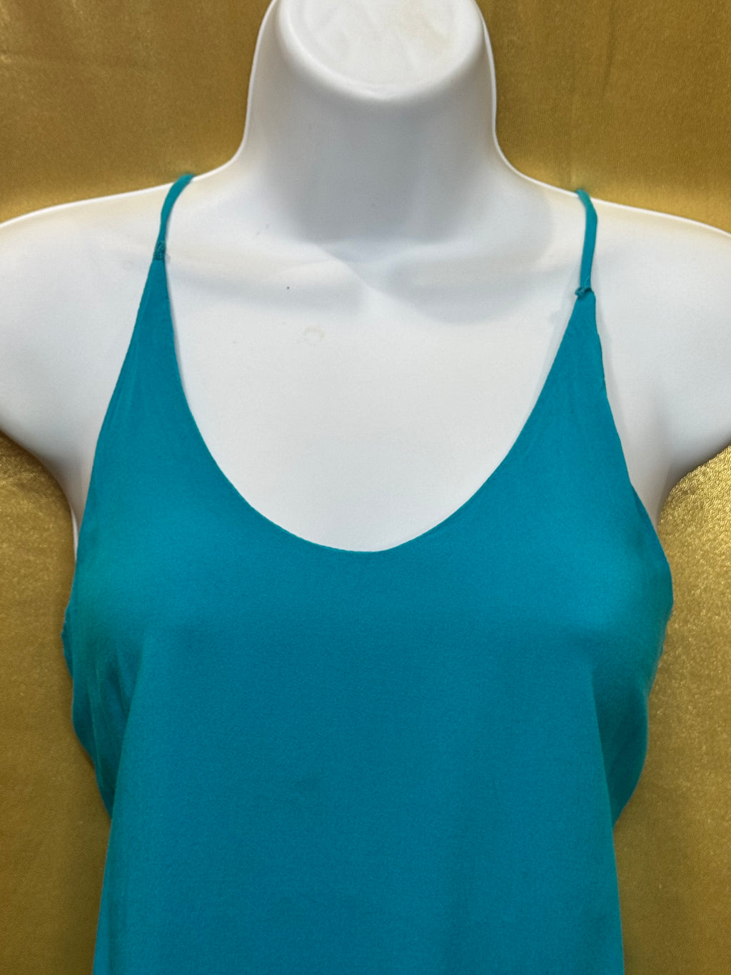 A. Byer Turquoise V-Neck Spaghetti Strap Tank Top - Size Small