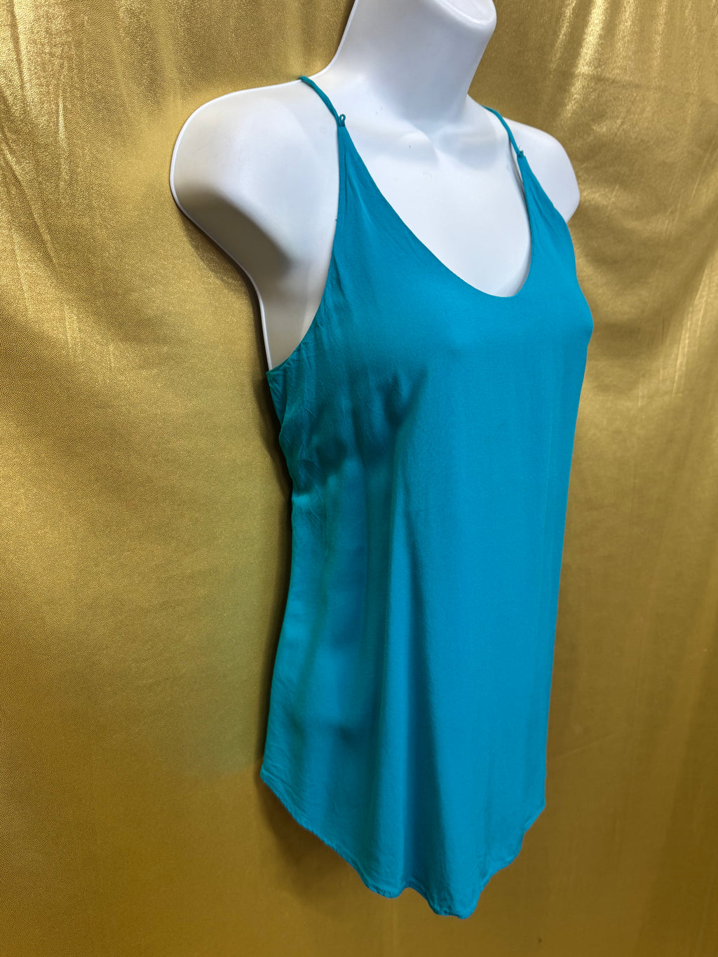 A. Byer Turquoise V-Neck Spaghetti Strap Tank Top - Size Small