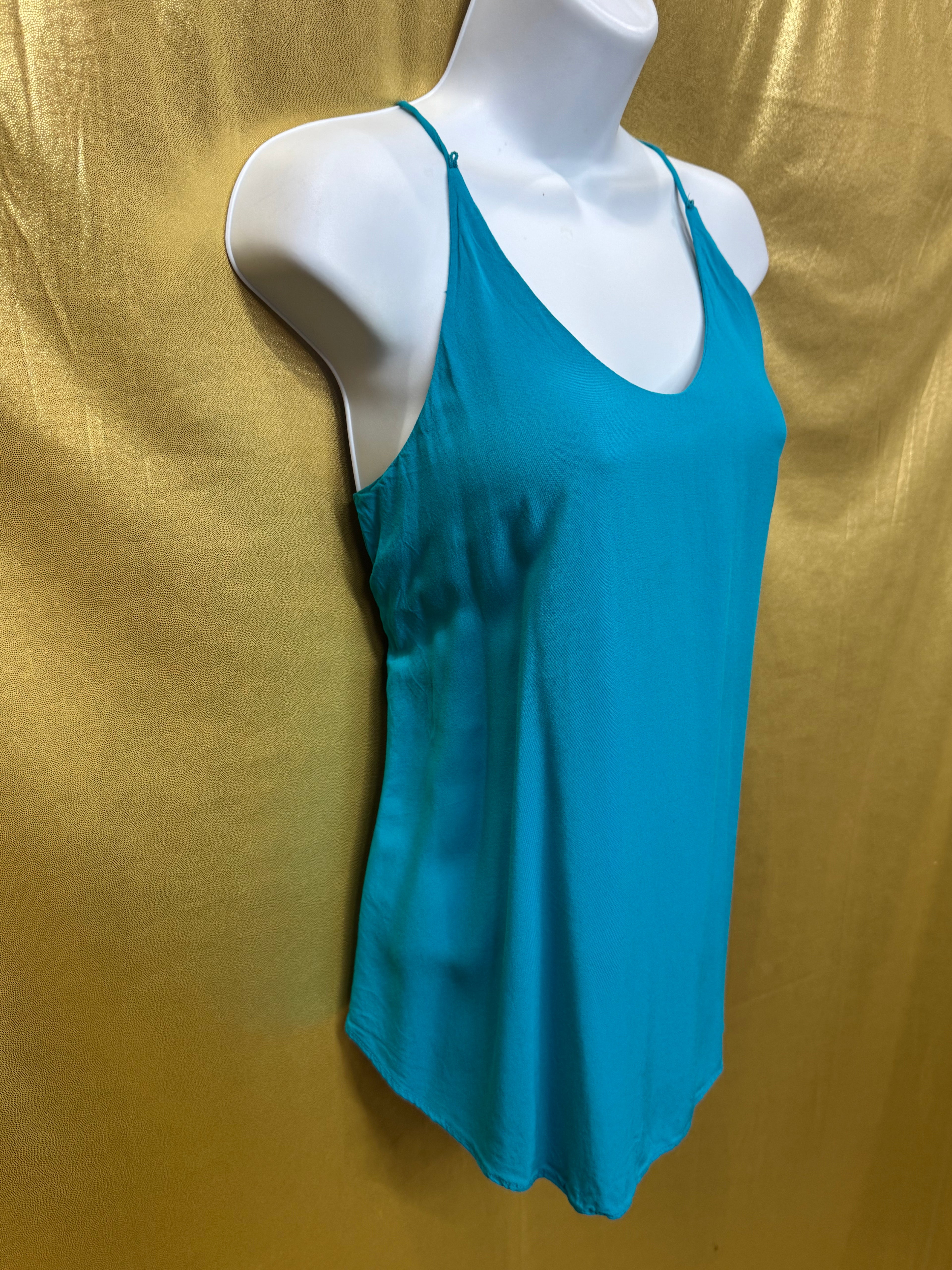 A. Byer Turquoise V-Neck Spaghetti Strap Tank Top - Size Small