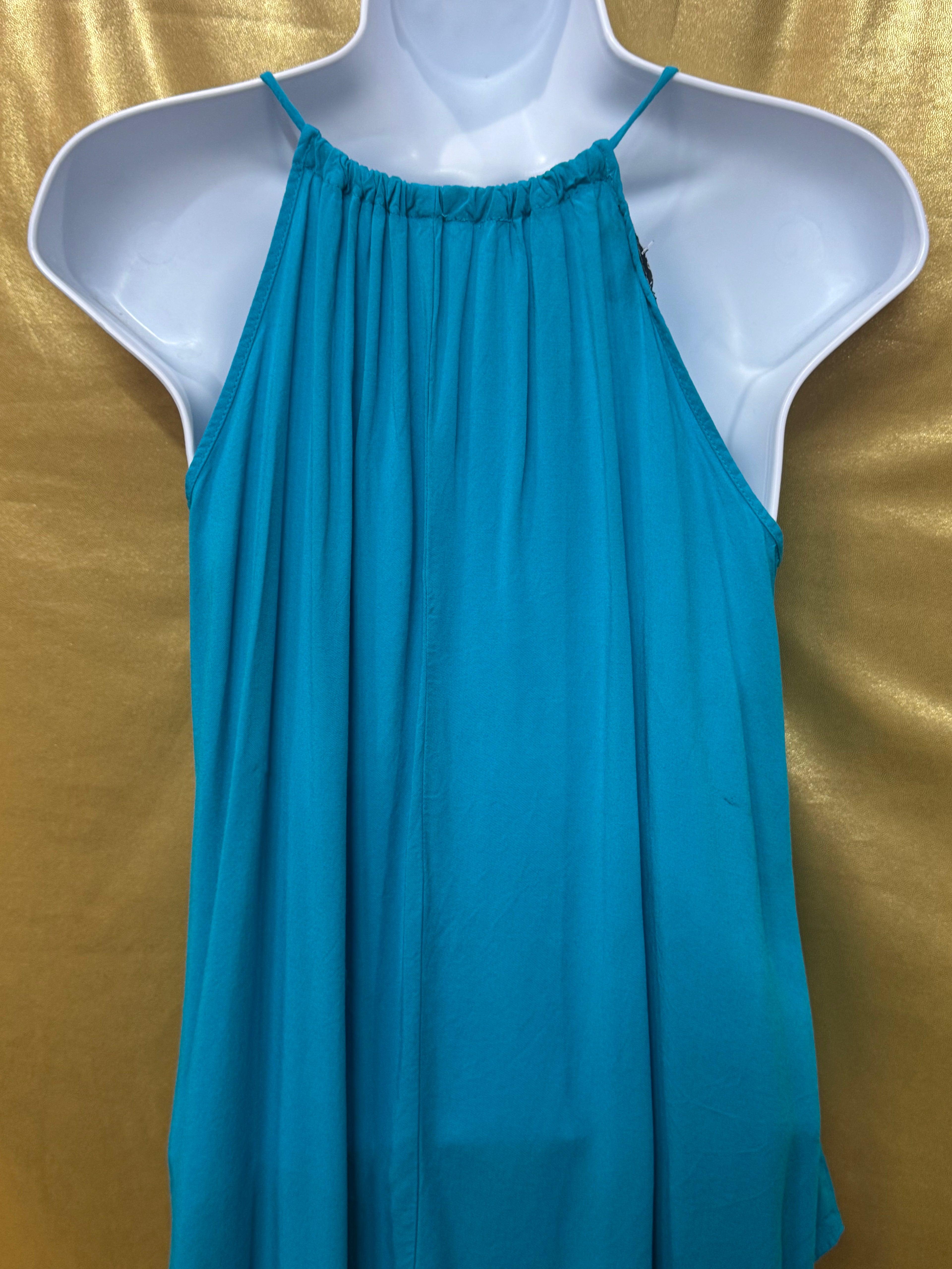 A. Byer Turquoise V-Neck Spaghetti Strap Tank Top - Size Small
