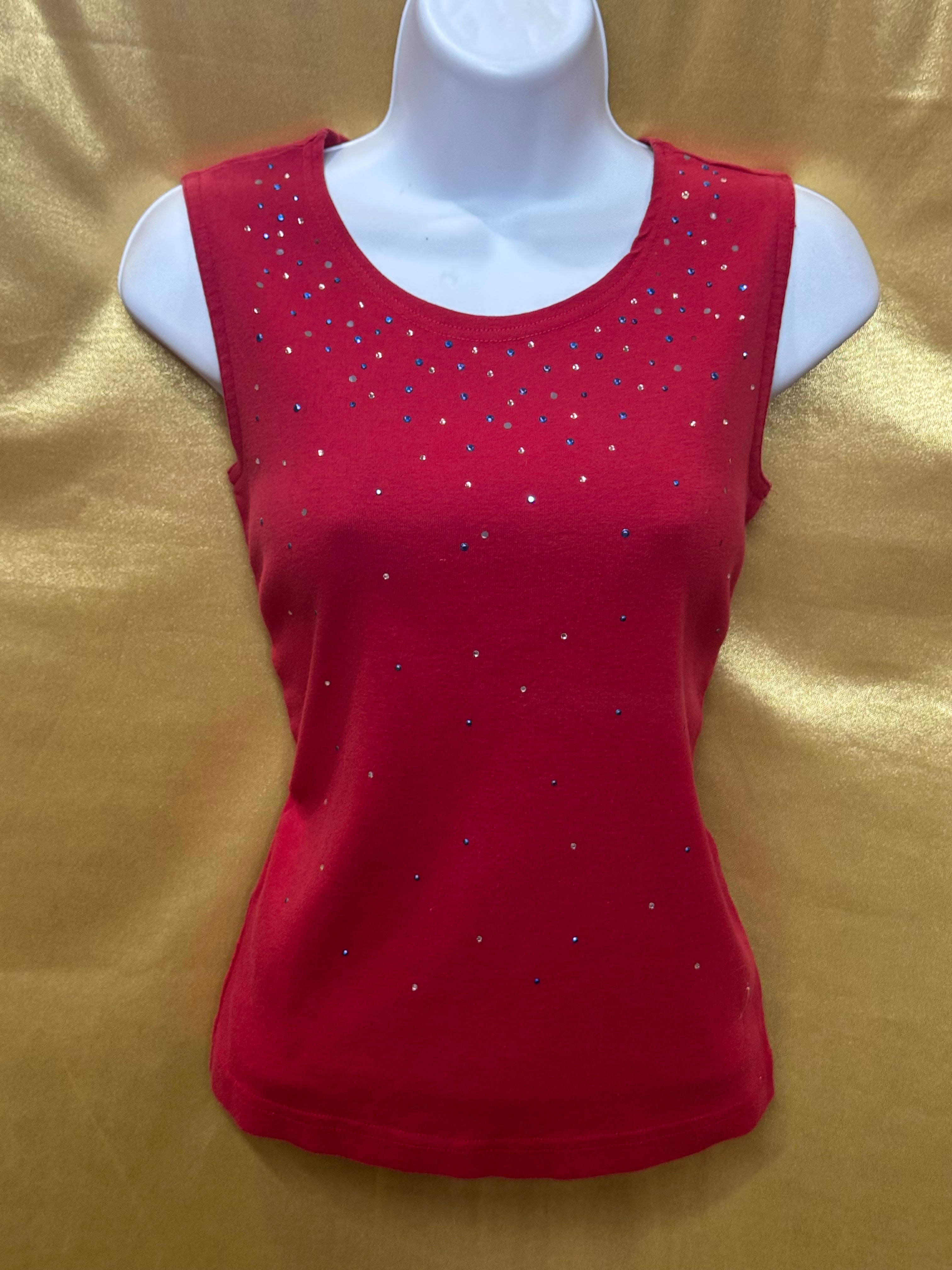 Onque Casuals Red Rhinestone Embellished Sleeveless Tank Top | Size S